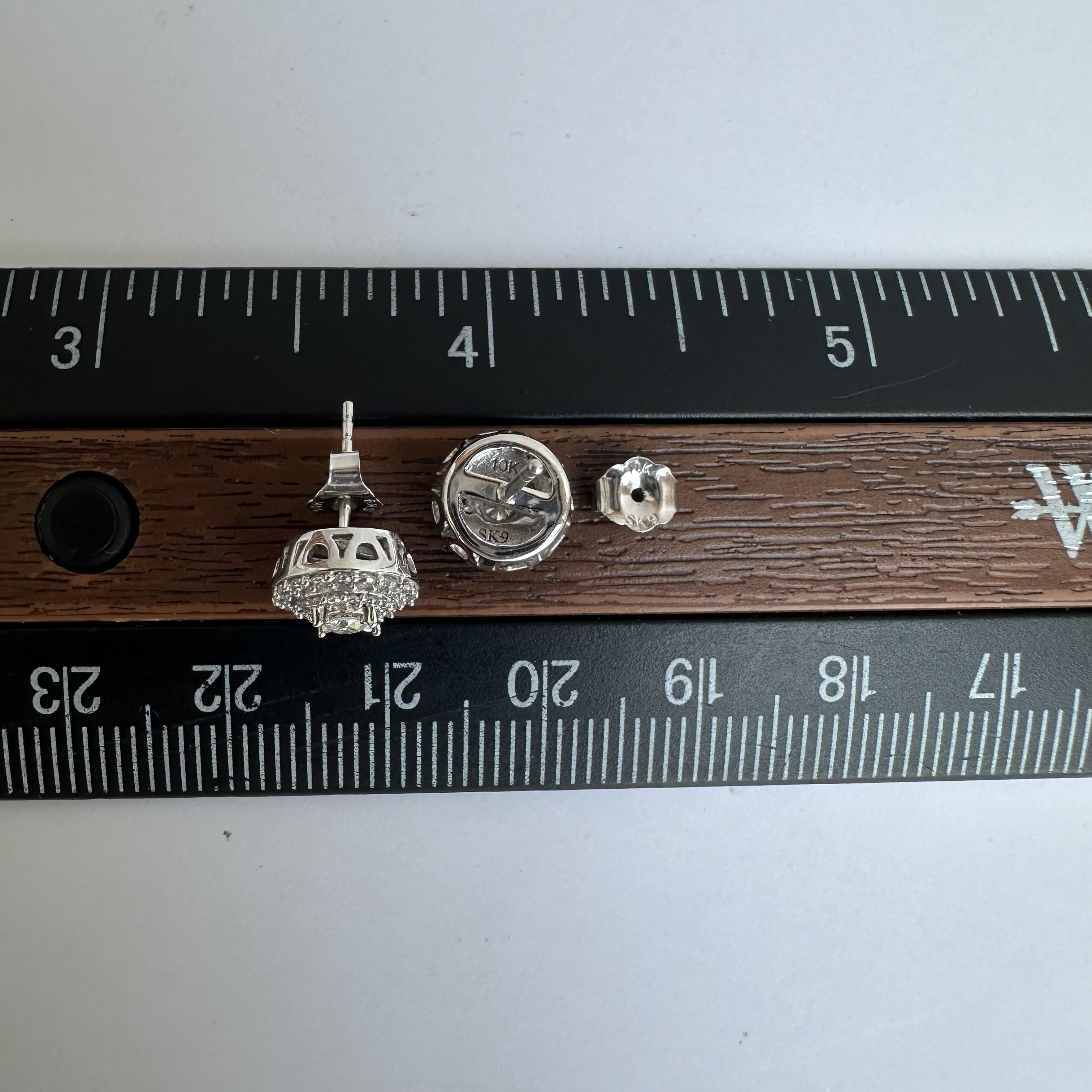 Diamond Halo Stud Earrings in 10kt White Gold - 0.50ctw GH SI2-I1 Diamonds, New