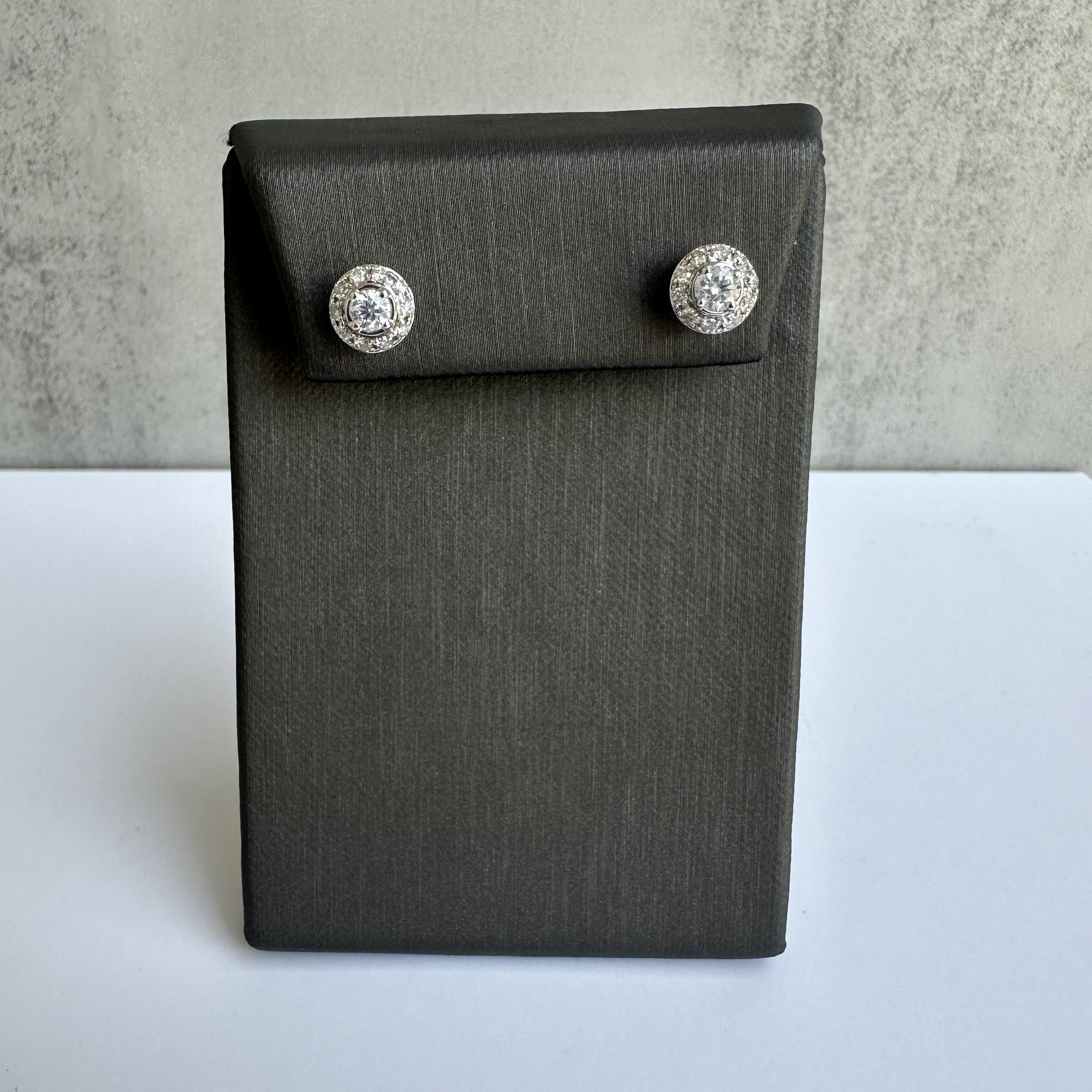 Diamond Halo Stud Earrings 14K White Gold 0.75ctw 7.9mm