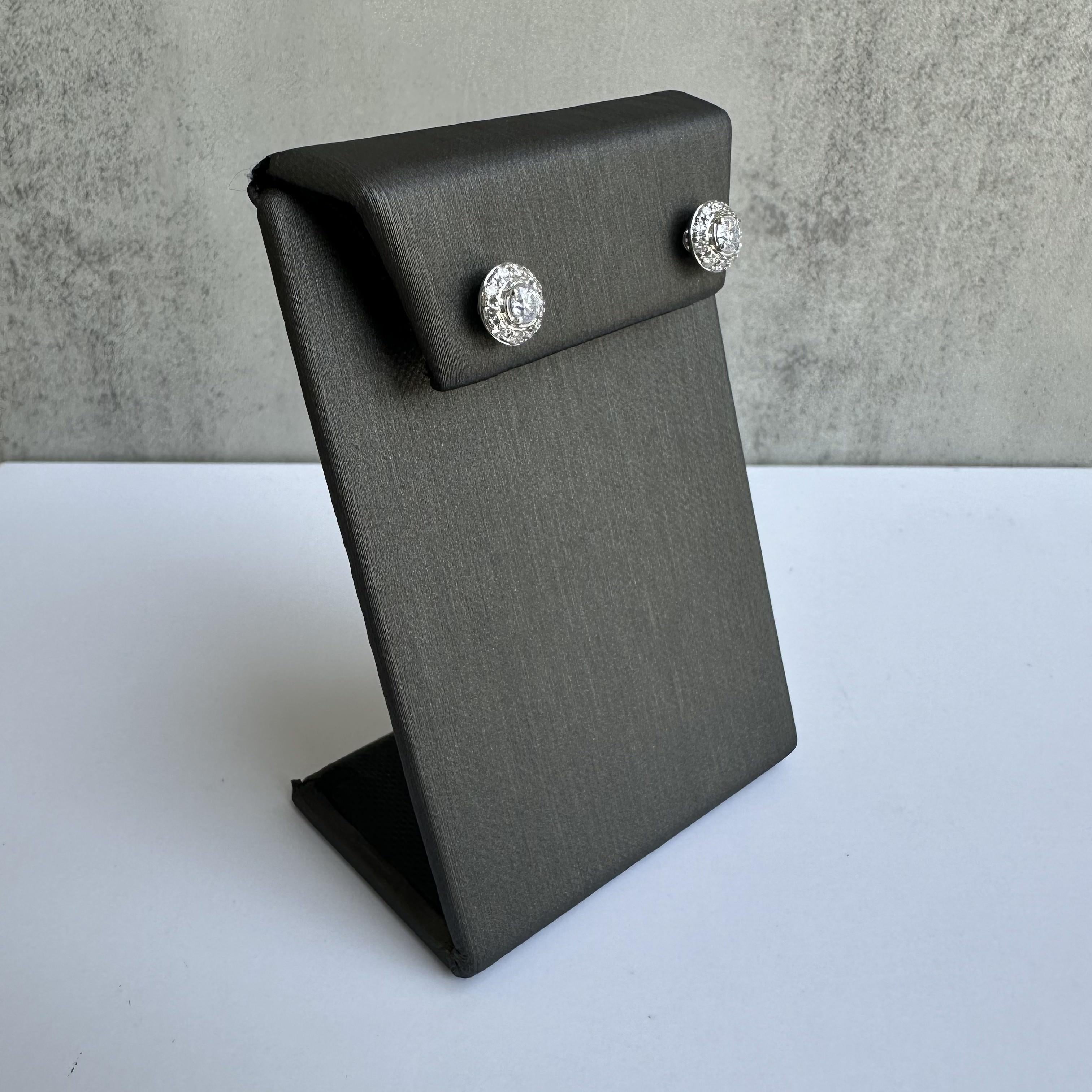 Diamond Halo Stud Earrings 14K White Gold 0.75ctw 7.9mm