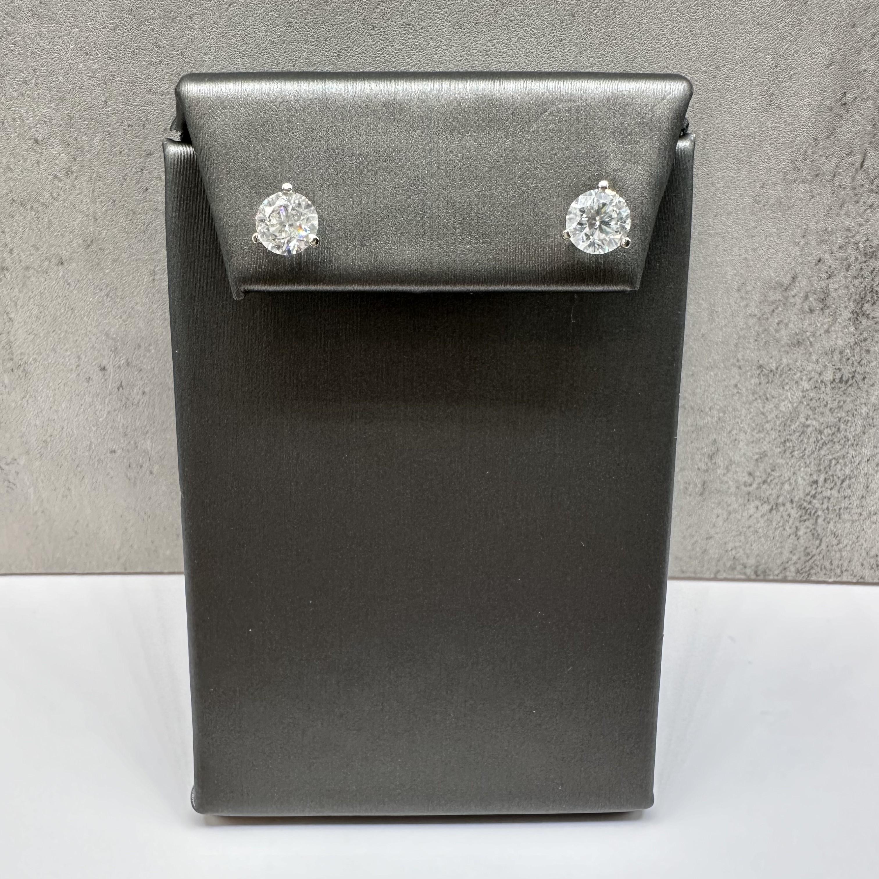 Natural Diamond Stud Earrings in 14kt White Gold - 2ctw Round Diamonds, Martini
