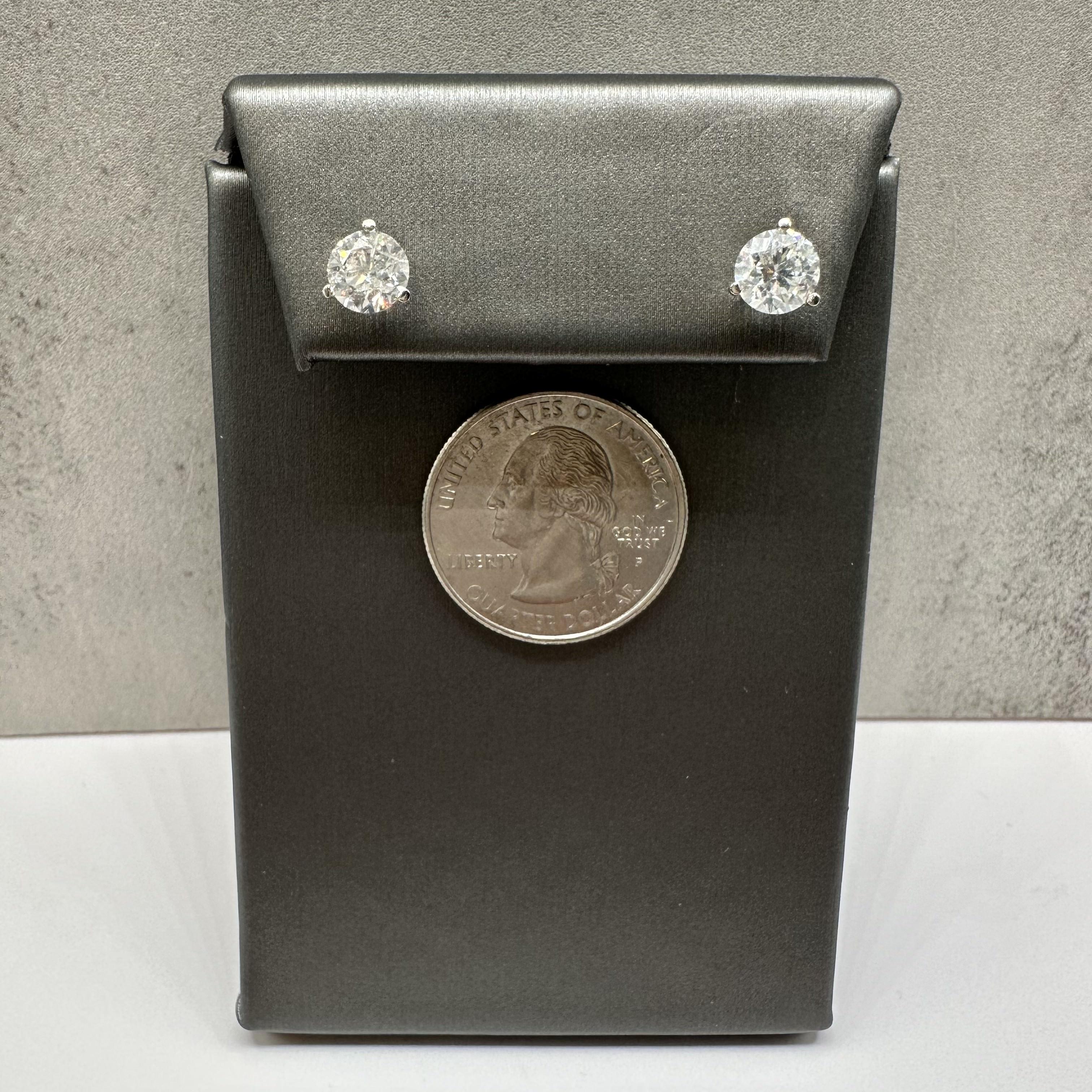Natural Diamond Stud Earrings in 14kt White Gold - 2ctw Round Diamonds, Martini