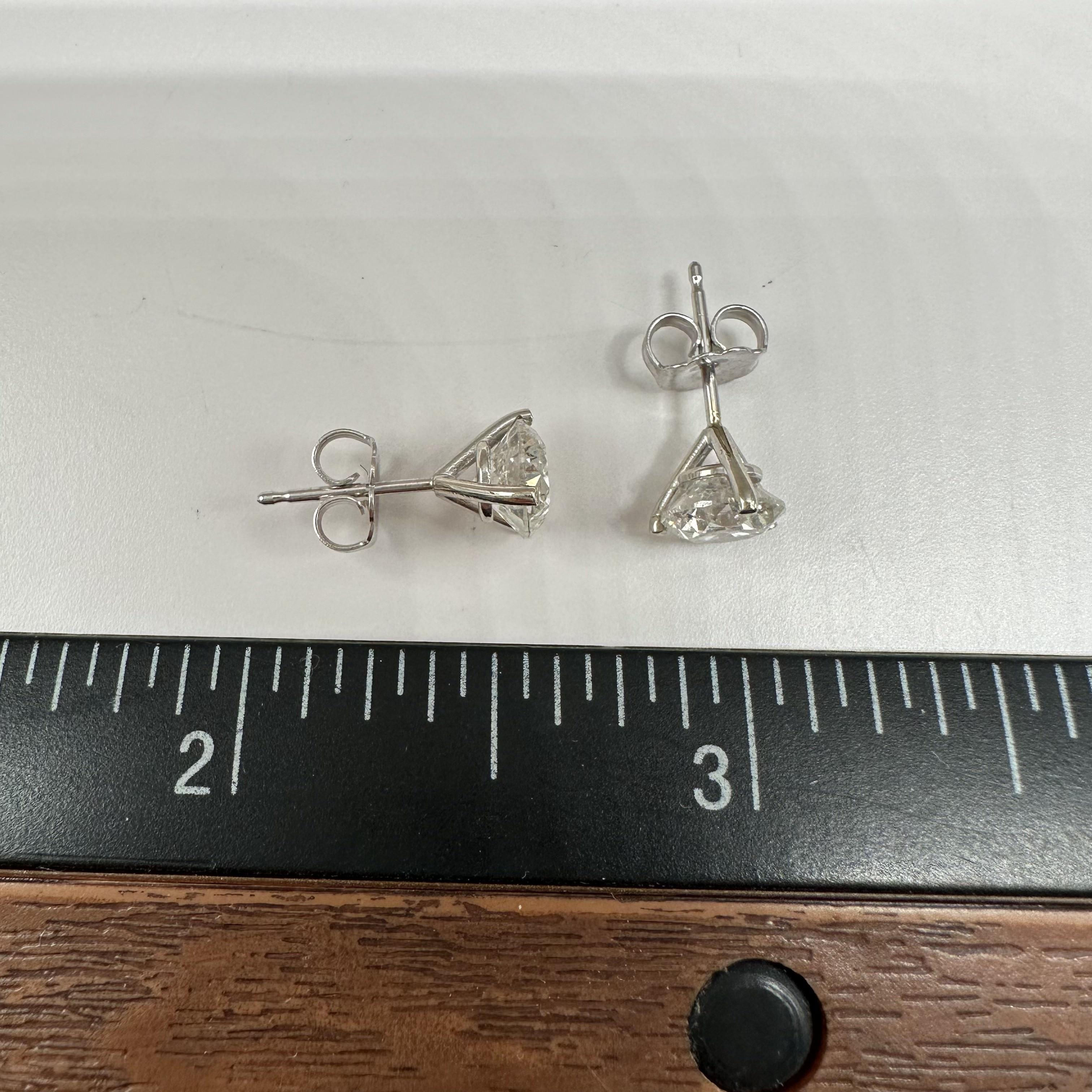 Natural Diamond Stud Earrings in 14kt White Gold - 2ctw Round Diamonds, Martini
