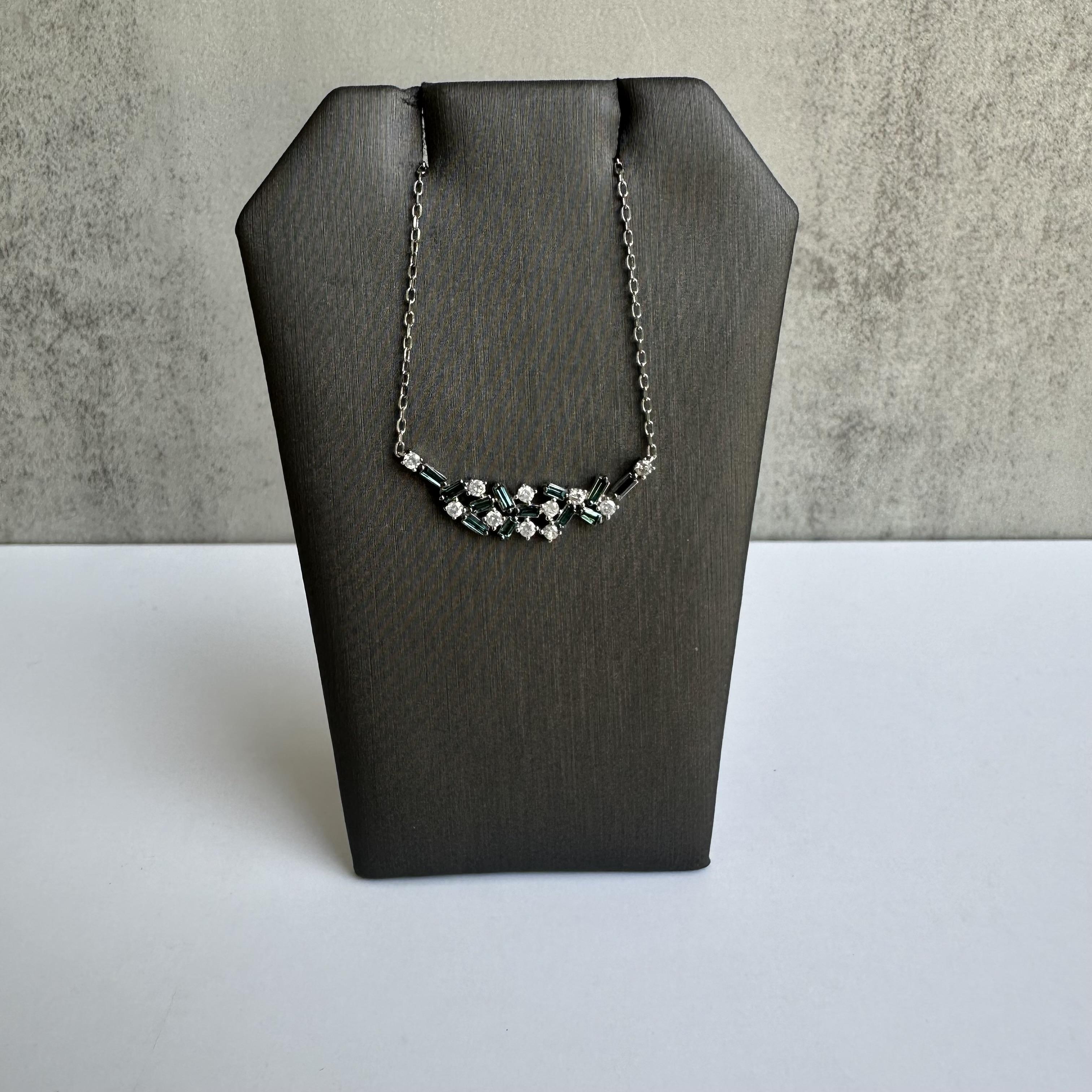 10kt White Gold Blue and White Diamond Bar Necklace 0.50ctw 18in New
