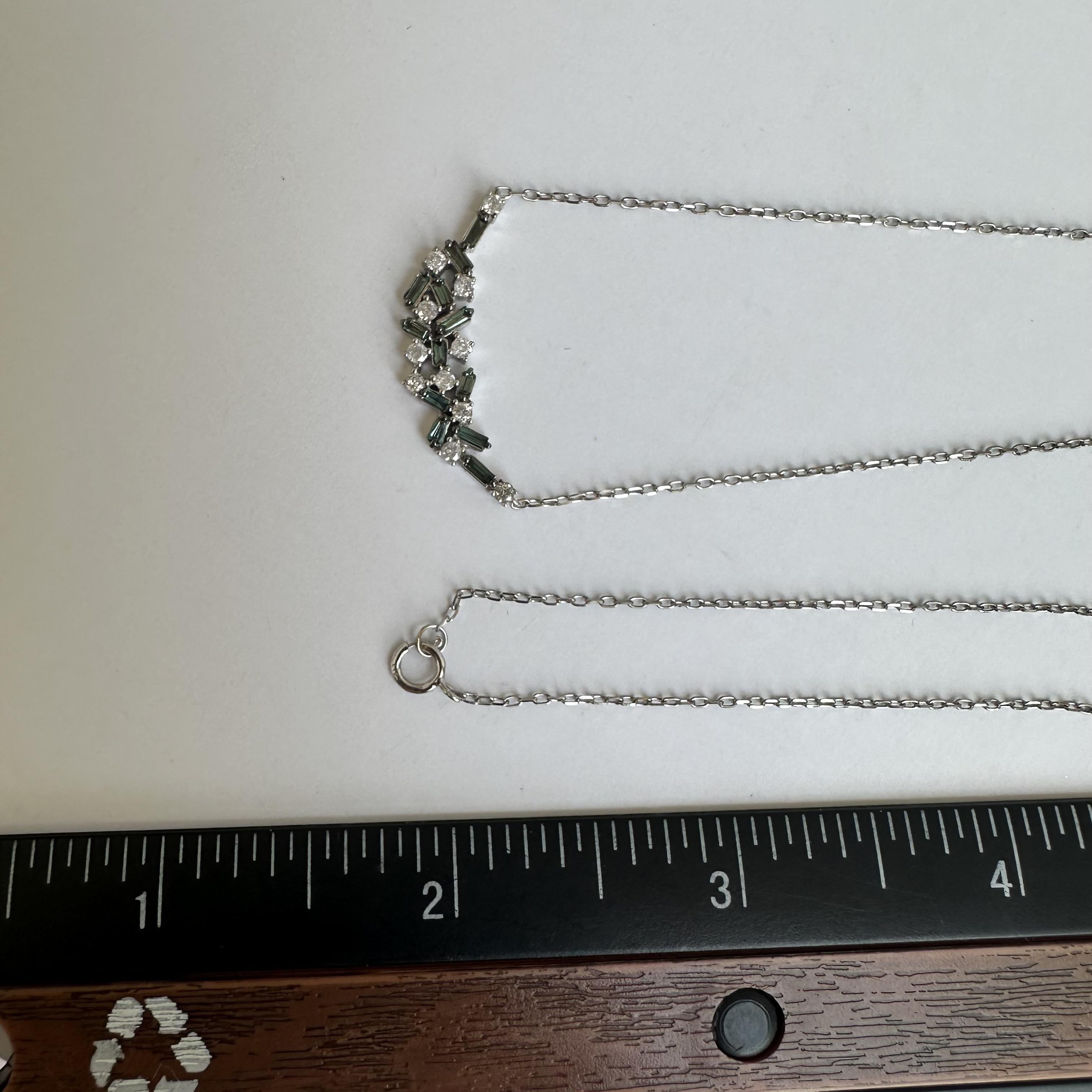 10kt White Gold Blue and White Diamond Bar Necklace 0.50ctw 18in New