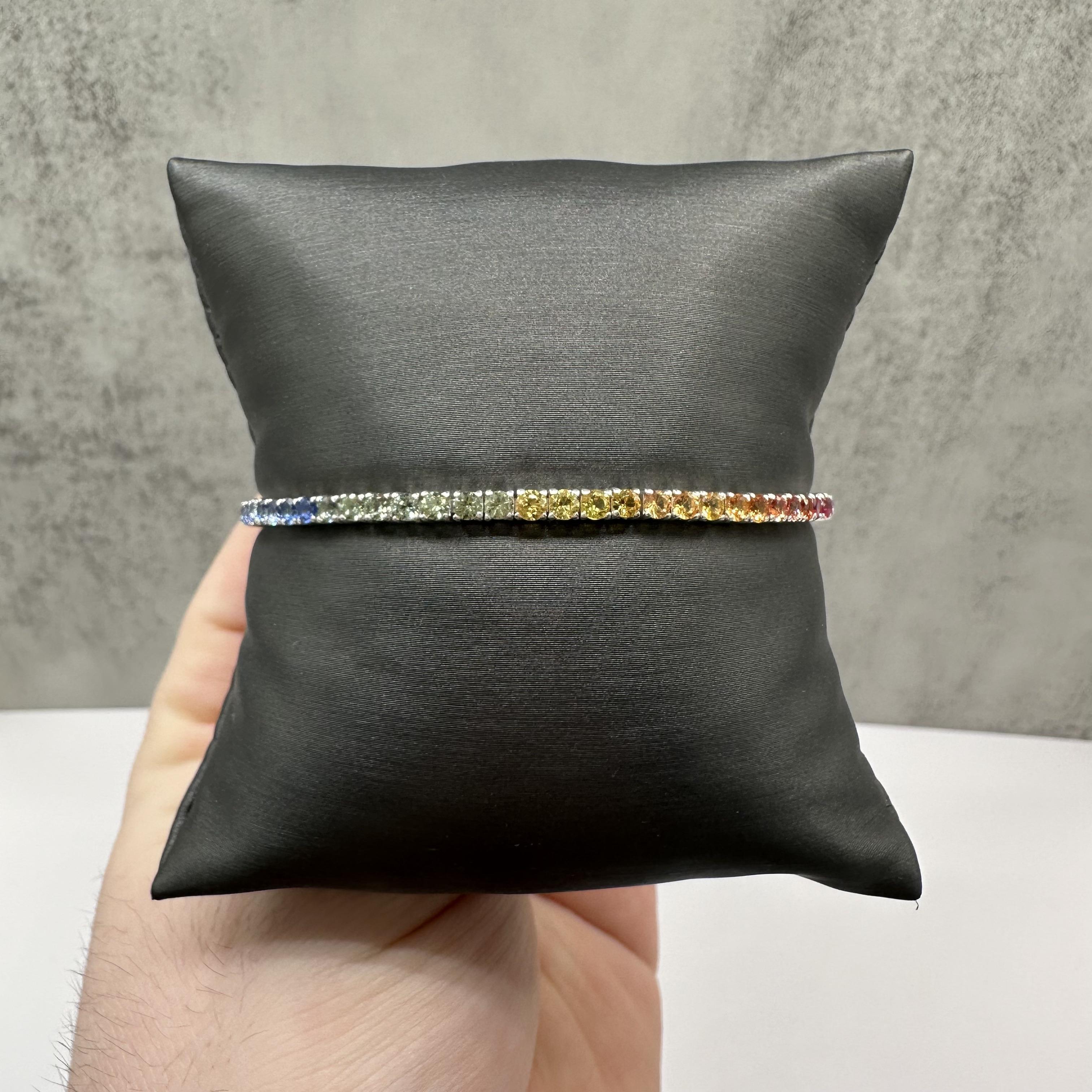 Rainbow Multicolor Sapphire Bracelet in Sterling Silver – 5.5ct, 7.5in, New