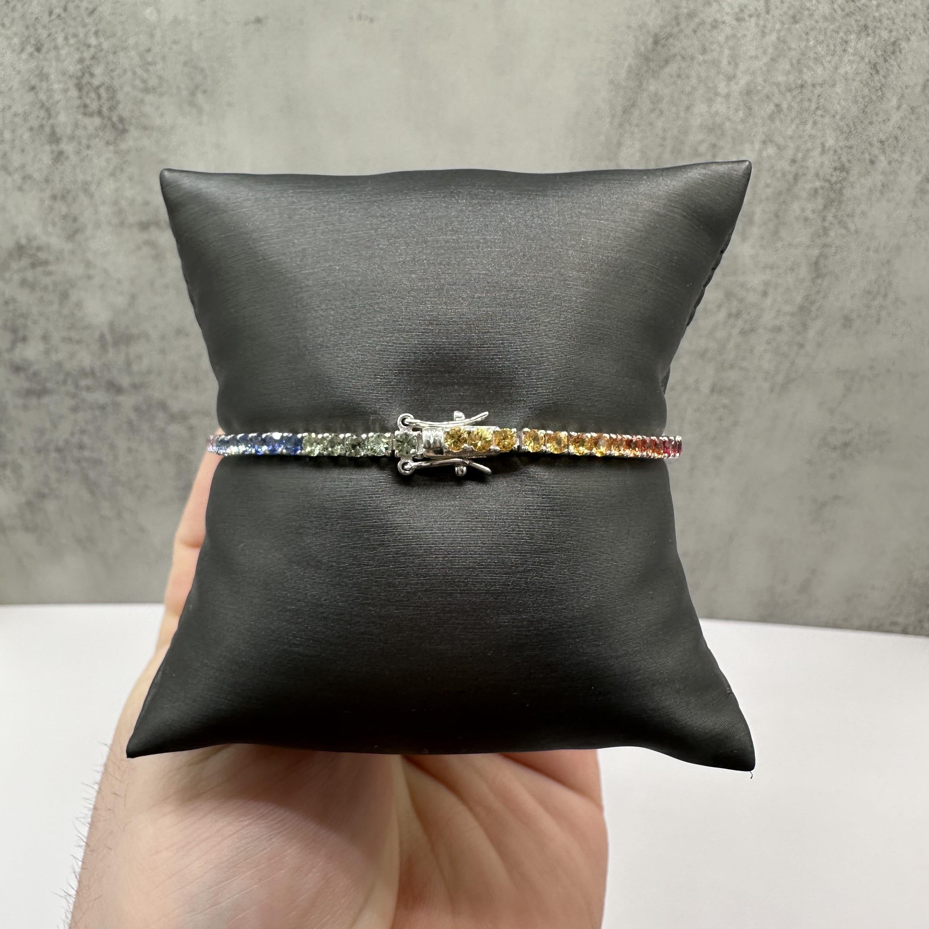Rainbow Multicolor Sapphire Bracelet in Sterling Silver – 5.5ct, 7.5in, New