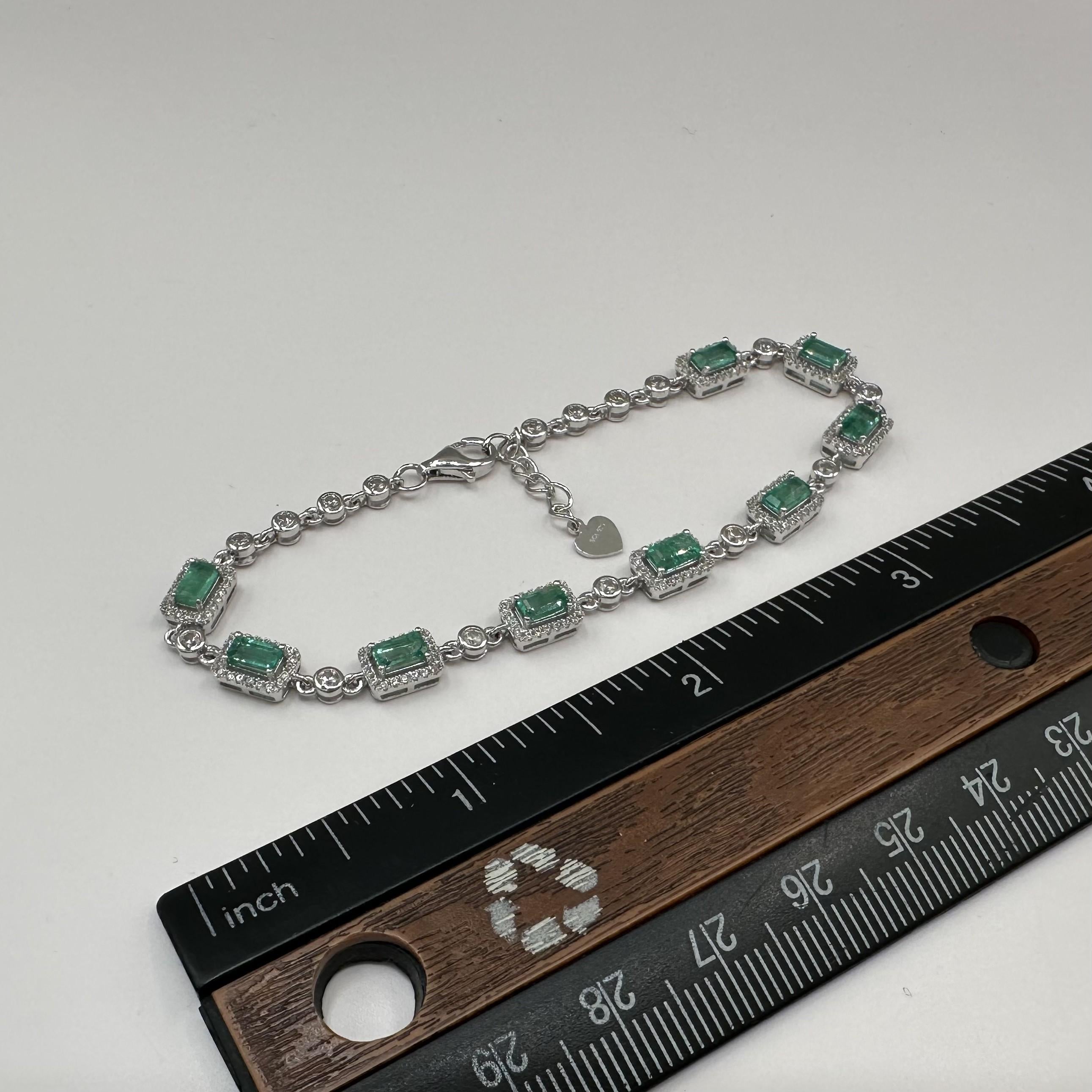 Sterling Silver Emerald Zircon Bracelet 2.46ct 8 Inch Adjustable