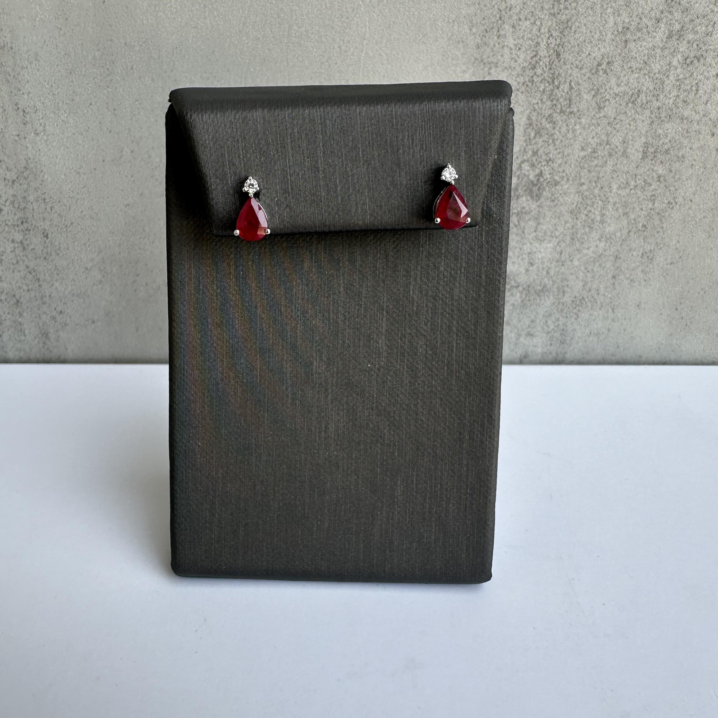 Appraised Ruby and Diamond Earrings in 18kt White Gold - 1.60ctw Pear Rubies