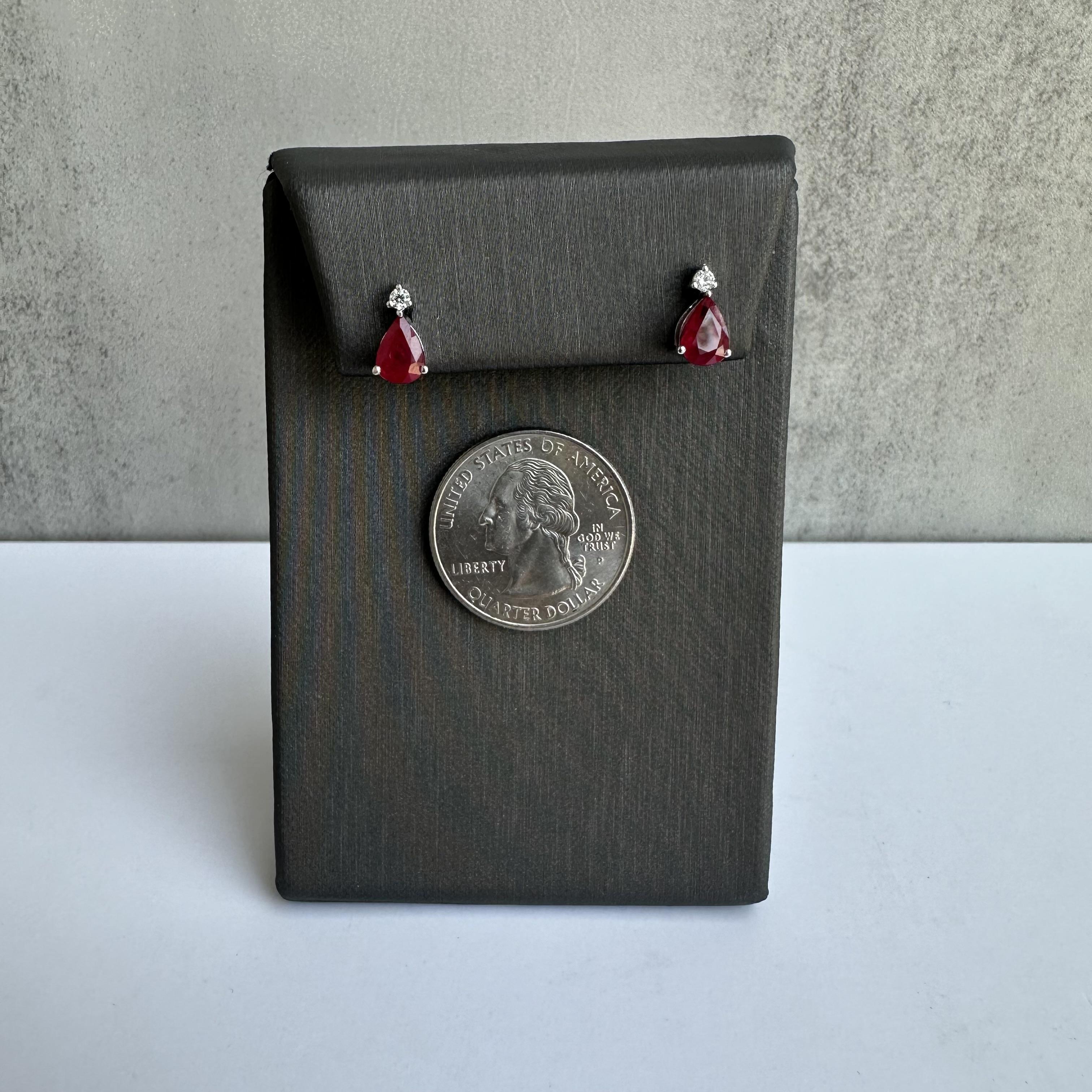 Appraised Ruby and Diamond Earrings in 18kt White Gold - 1.60ctw Pear Rubies