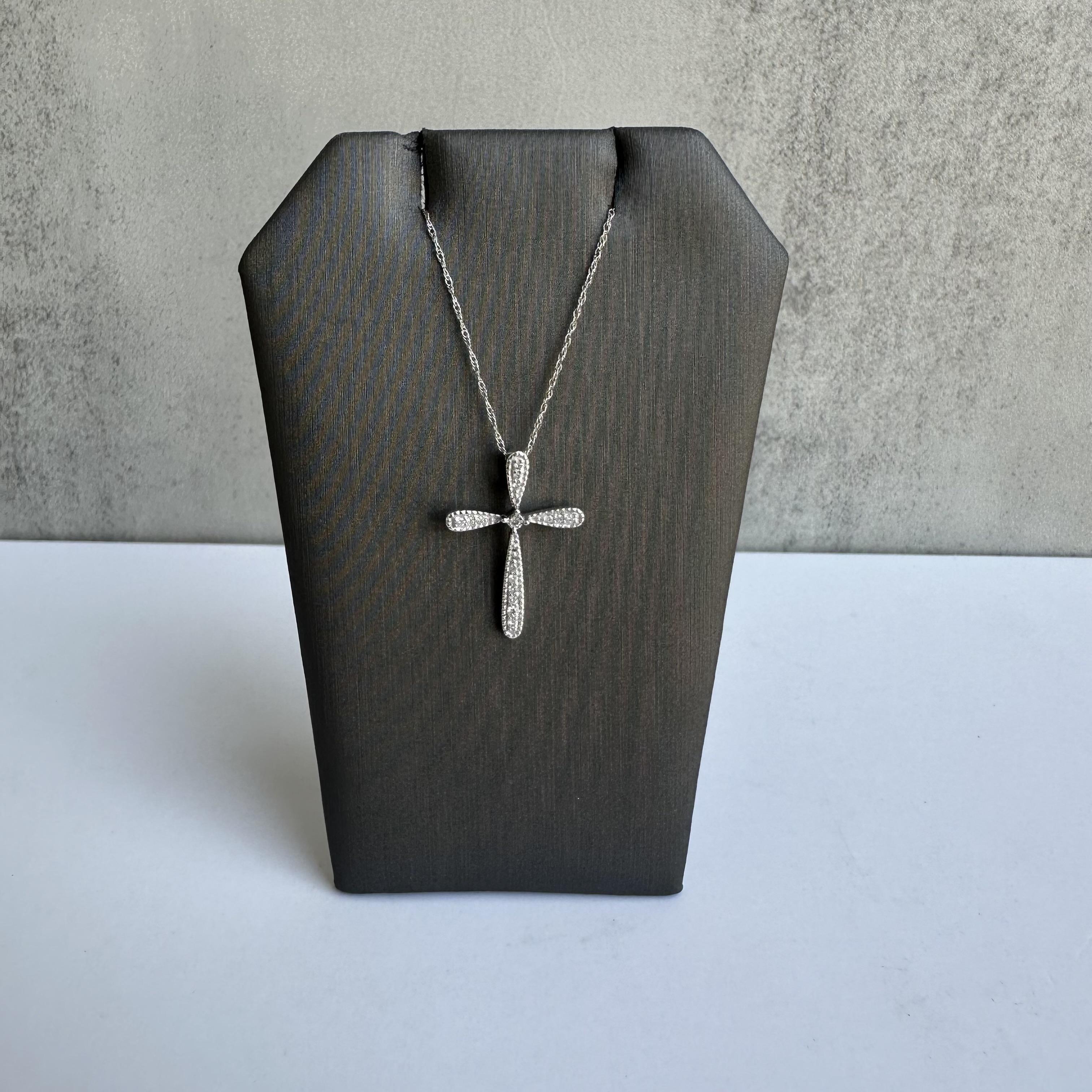 Diamond Cross Necklace in 14kt White Gold -0.10ctw natural round HI I1 diamonds