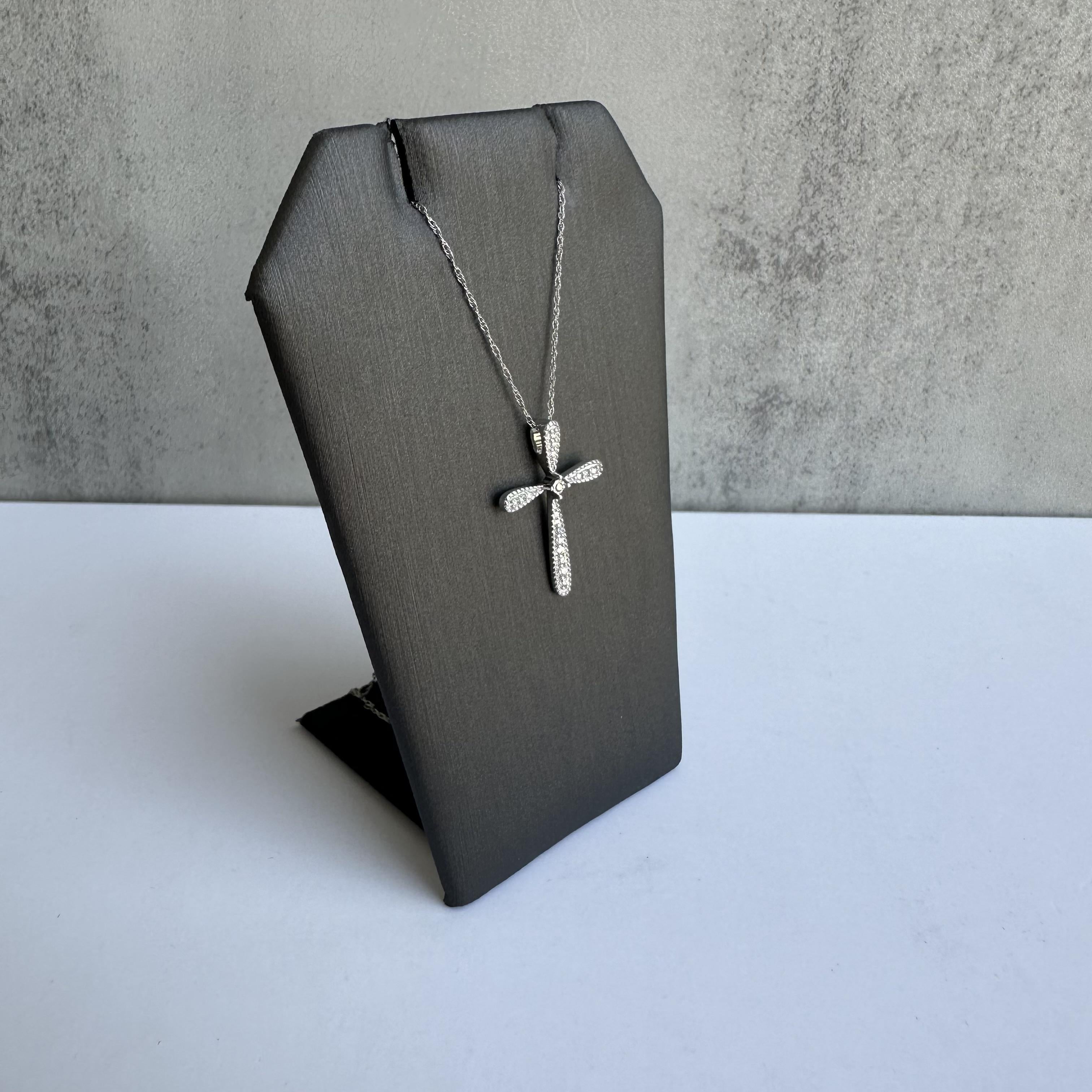 Diamond Cross Necklace in 14kt White Gold -0.10ctw natural round HI I1 diamonds