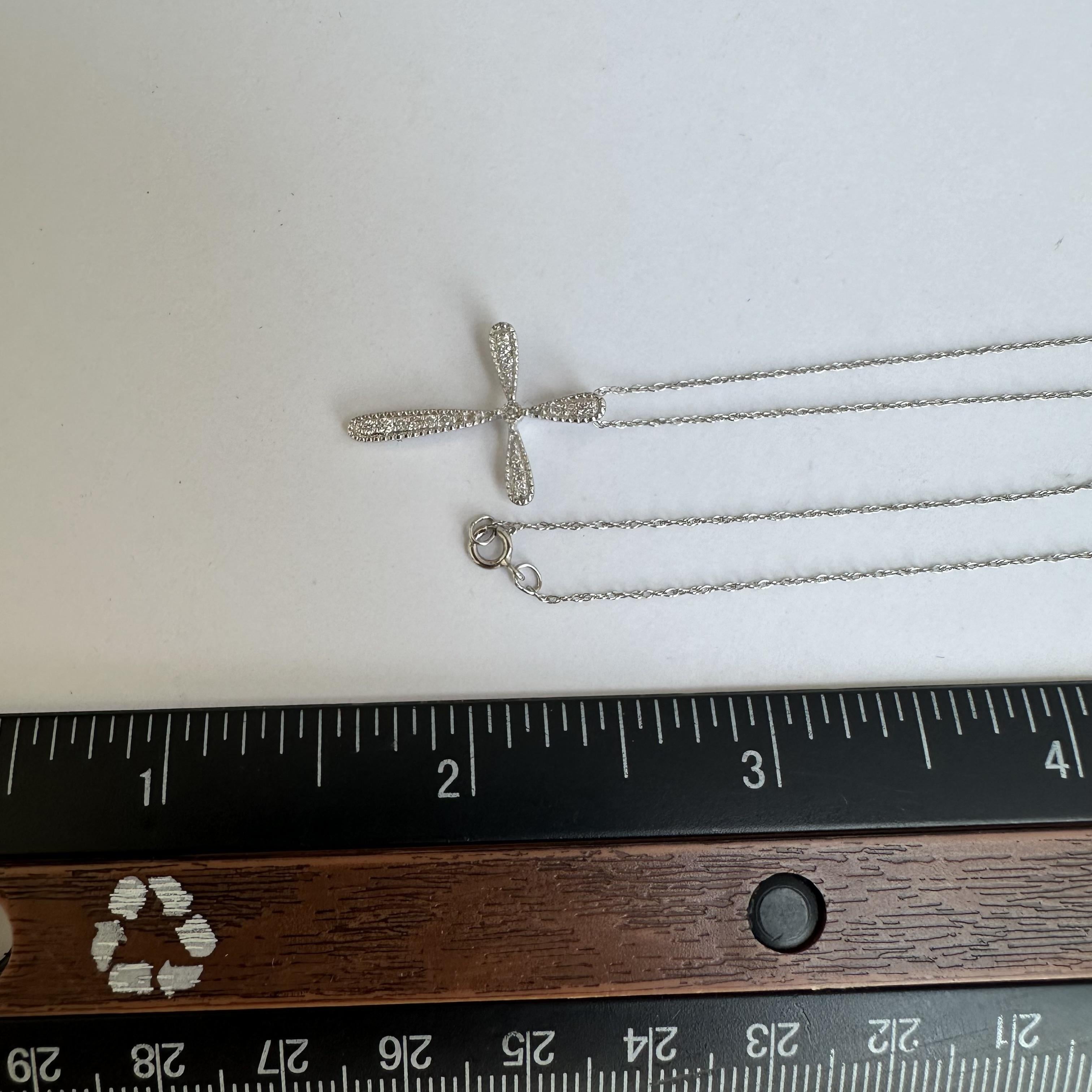 Diamond Cross Necklace in 14kt White Gold -0.10ctw natural round HI I1 diamonds