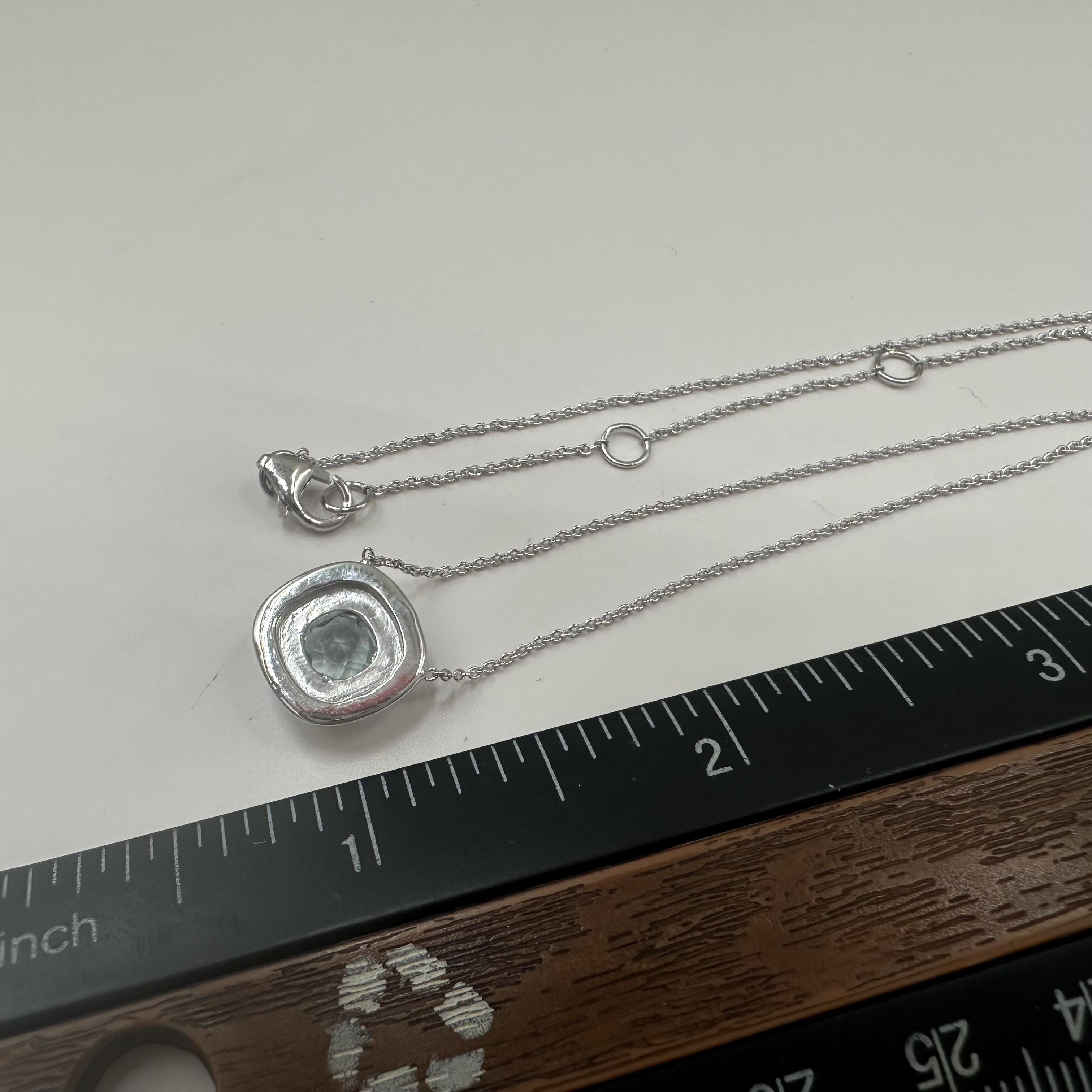 14K White Gold Aquamarine Diamond Necklace 1.18ct GH VS Adjustable
