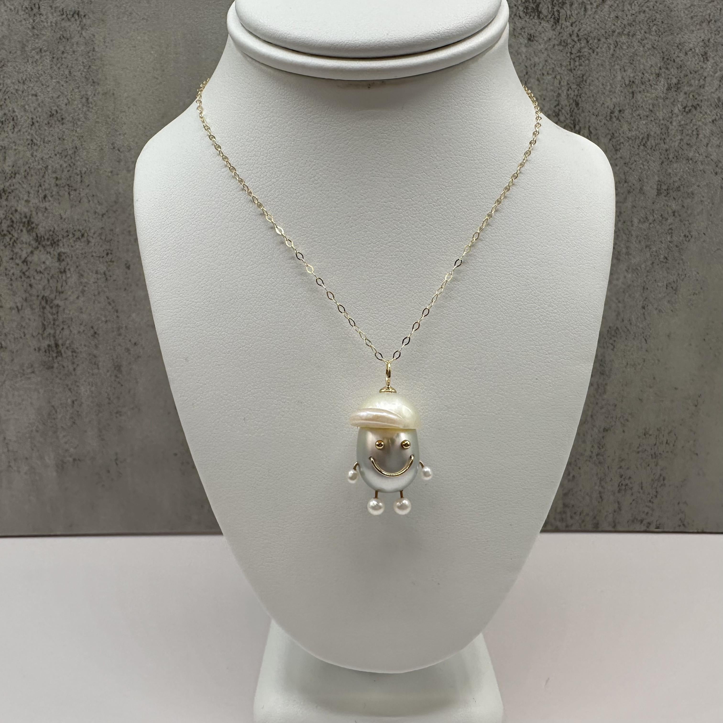 Yellow Gold Pearl Charm Necklace 18K Pendant 14K Chain 18 Inch