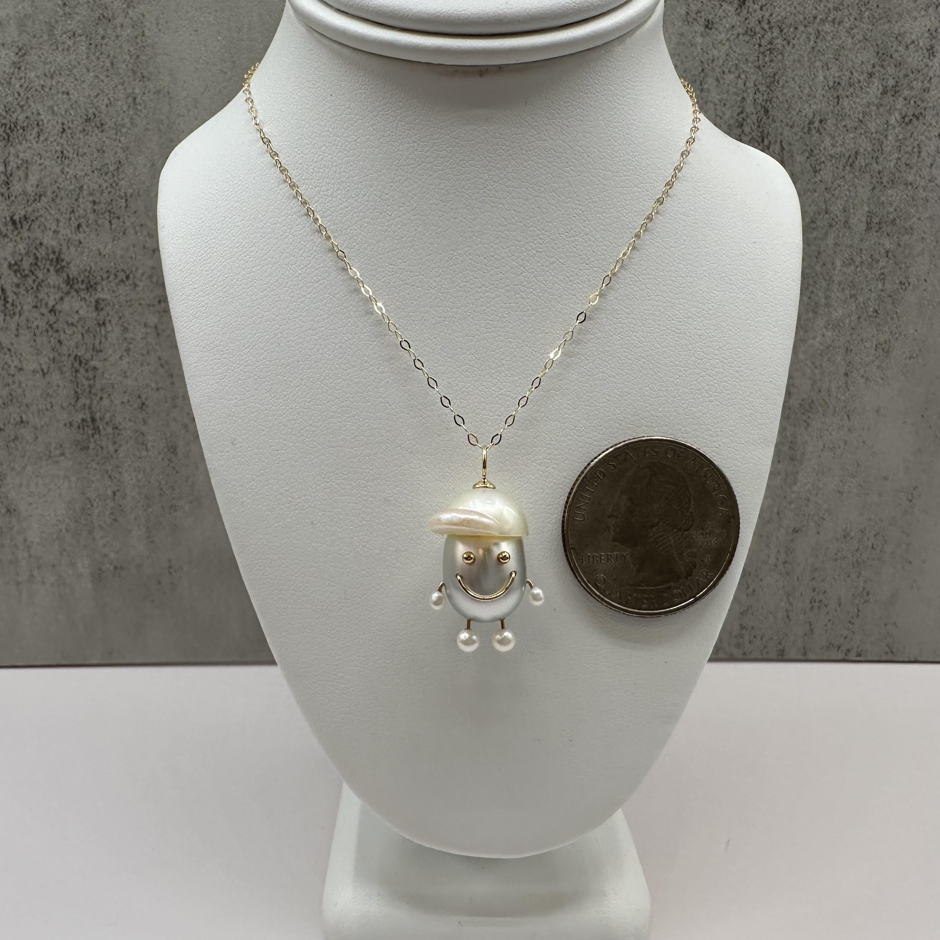 Yellow Gold Pearl Charm Necklace 18K Pendant 14K Chain 18 Inch