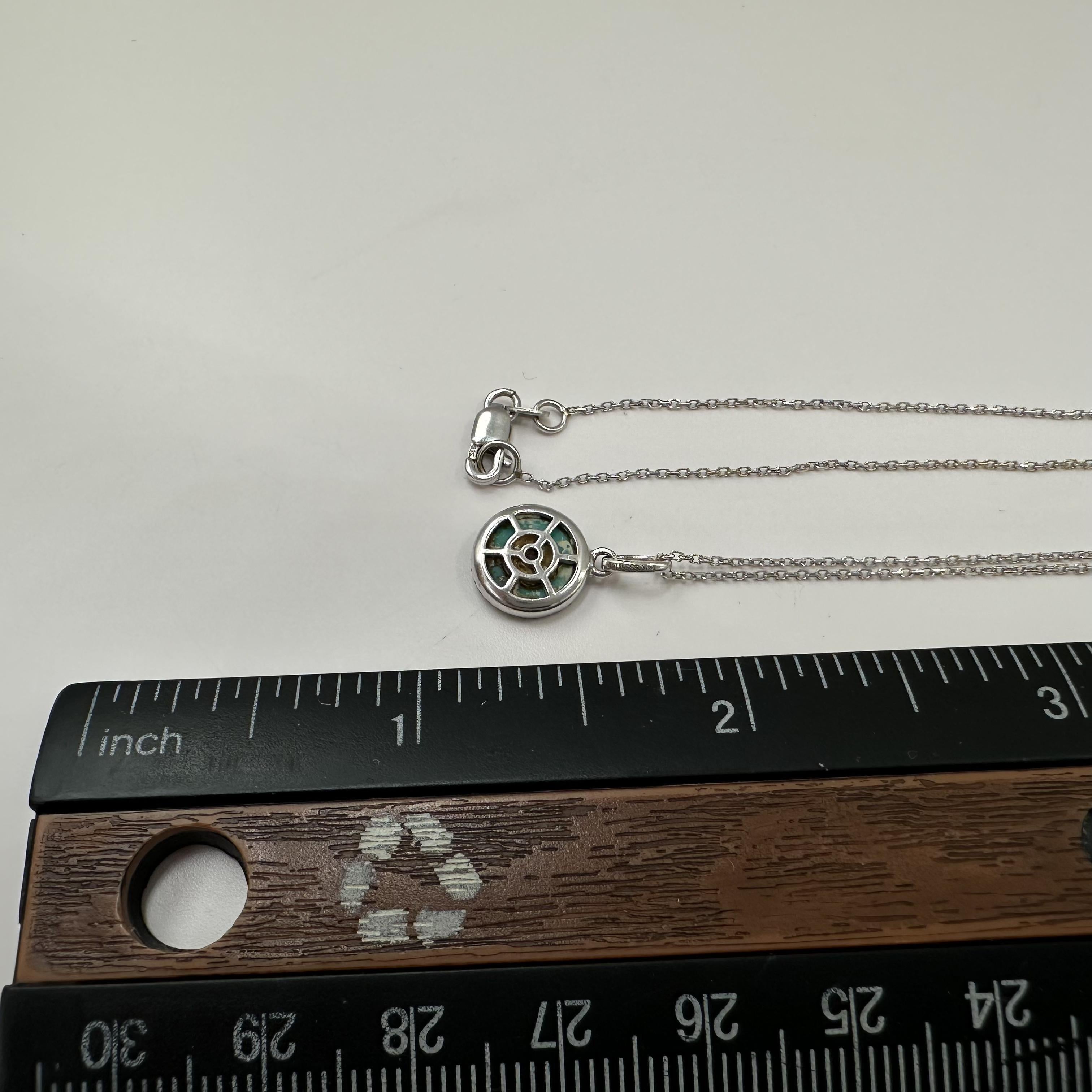 14K White Gold Diamond Evil Eye Necklace 0.10ct Enamel 18.5in