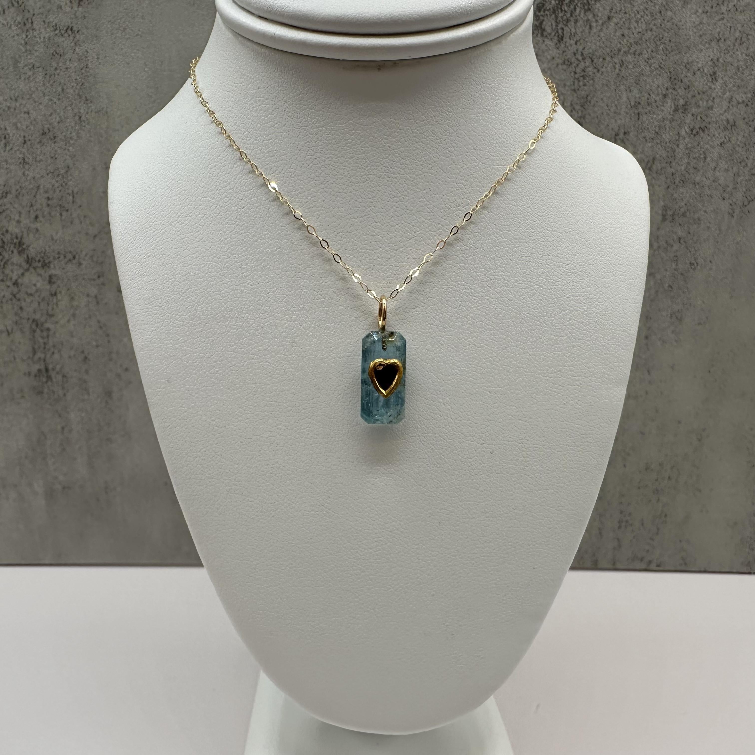 Aquamarine and Garnet Pendant Necklace in Yellow Gold