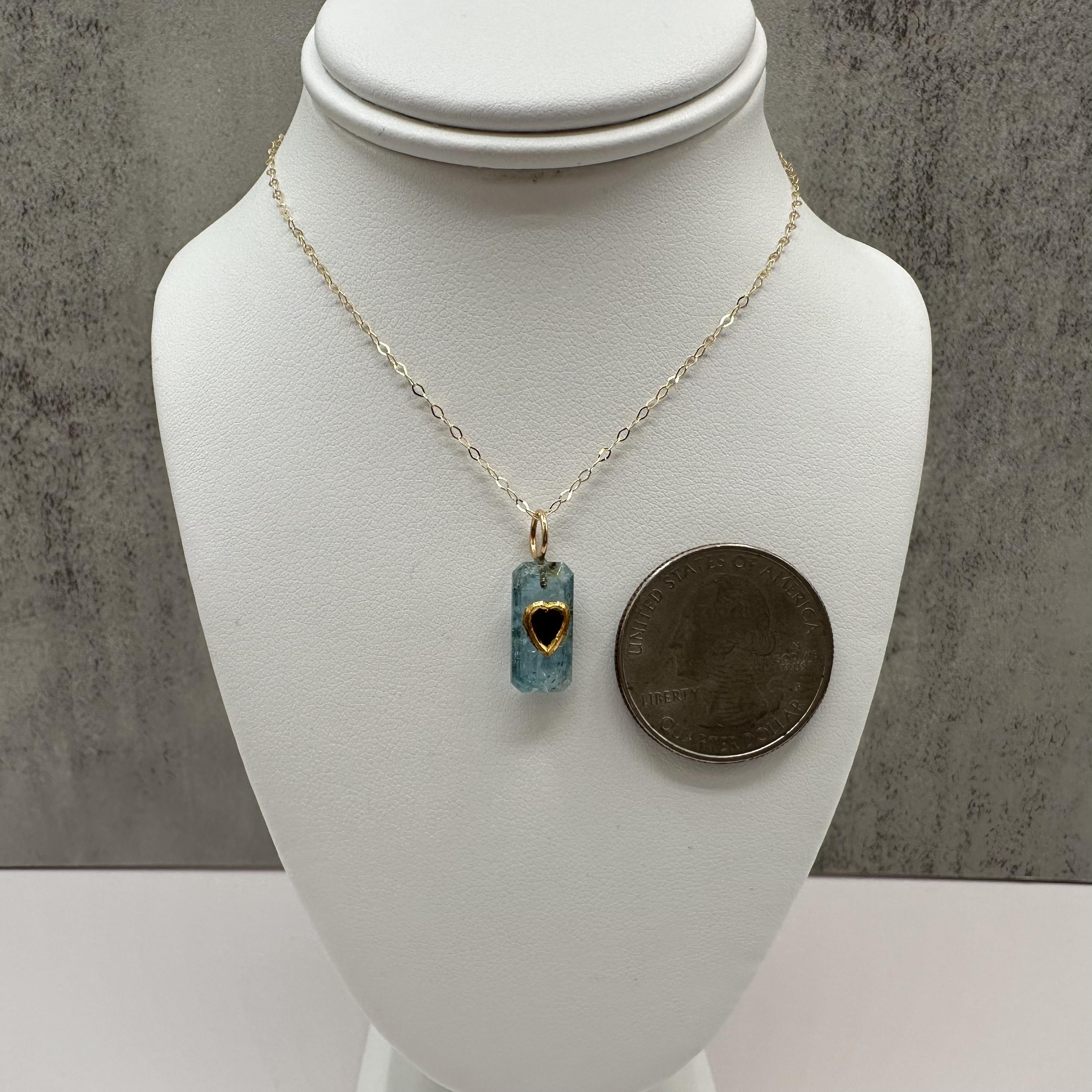 Aquamarine and Garnet Pendant Necklace in Yellow Gold