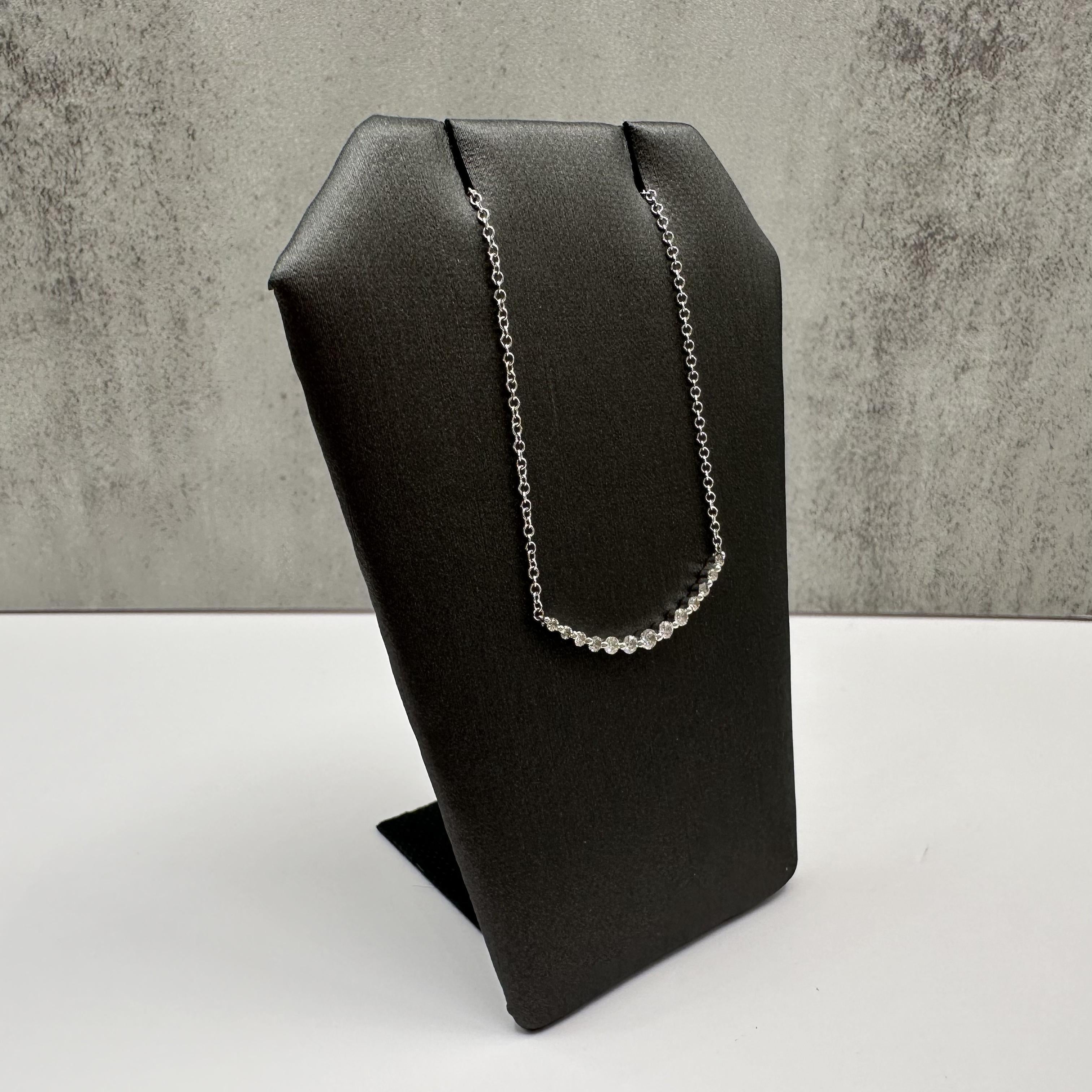 Gabriel Co 14K White Gold Diamond Curved Bar Necklace 0.33ct 18 Inch