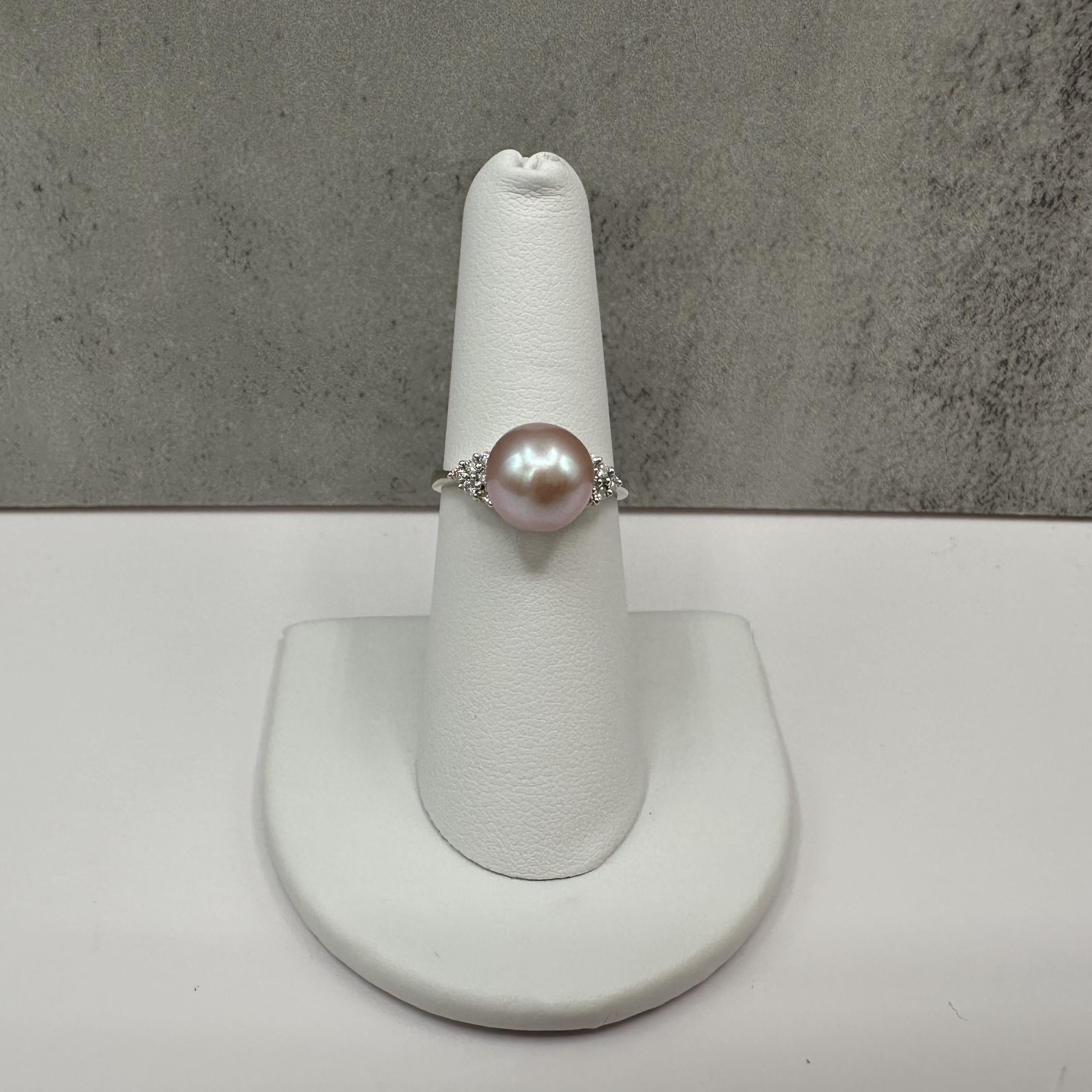 18K White Gold Pink Pearl Diamond Ring 0.20ct GH SI Size 6.75