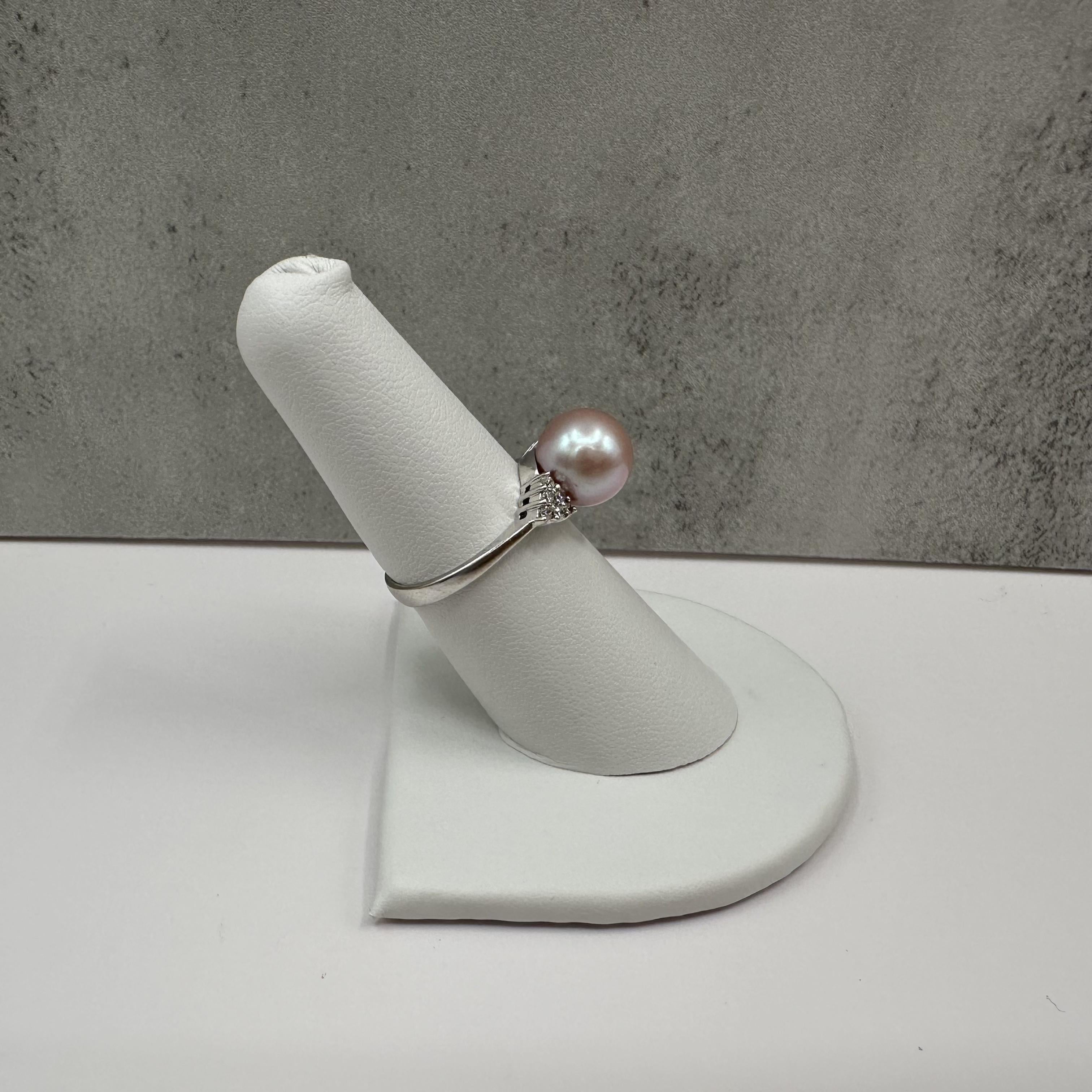 18K White Gold Pink Pearl Diamond Ring 0.20ct GH SI Size 6.75