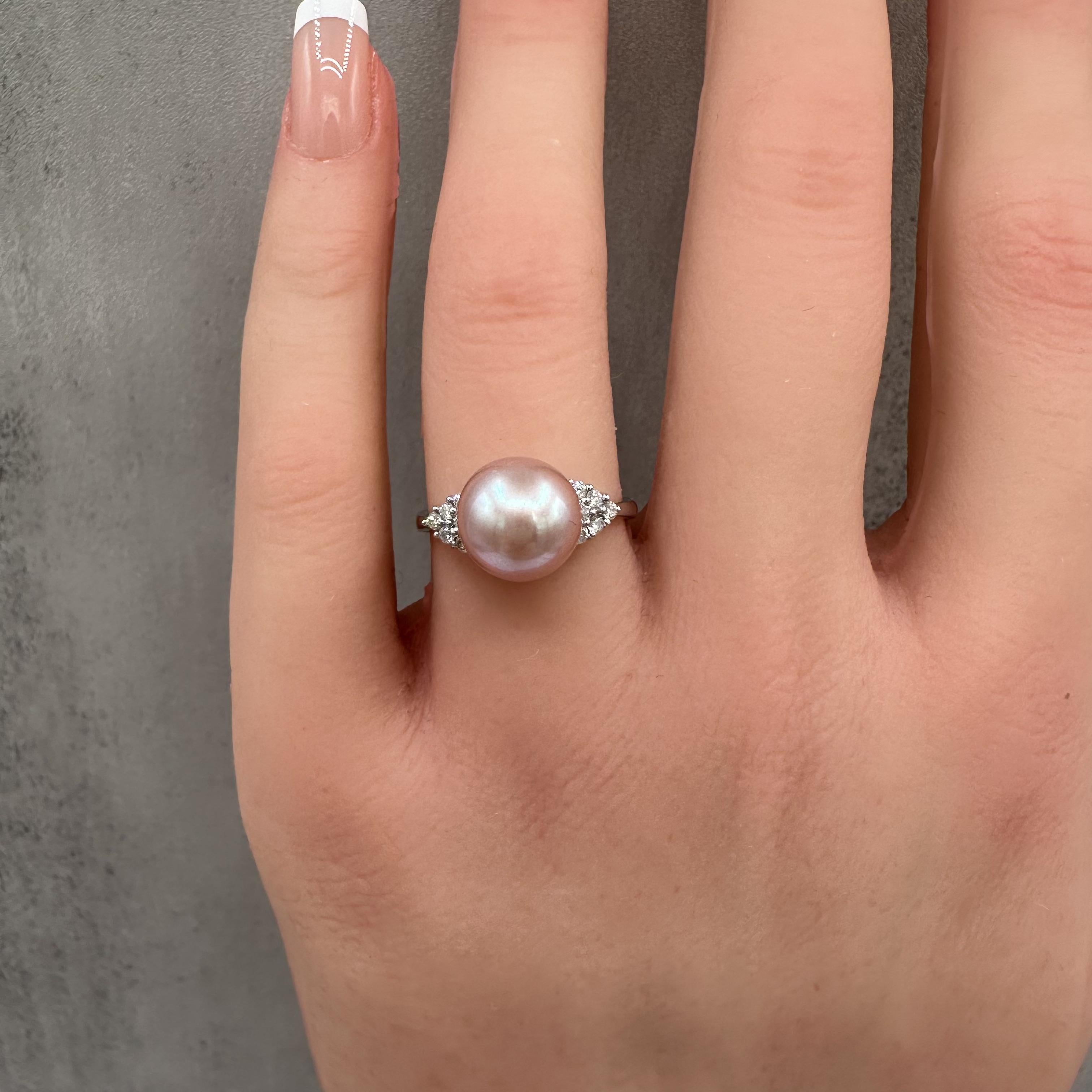 18K White Gold Pink Pearl Diamond Ring 0.20ct GH SI Size 6.75