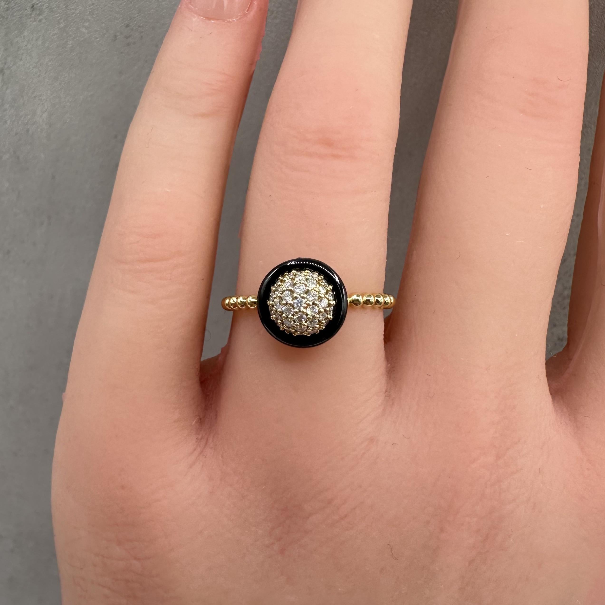 Lagos Meridian 18K Gold Diamond Black Ceramic Ring 0.23ct Size 7
