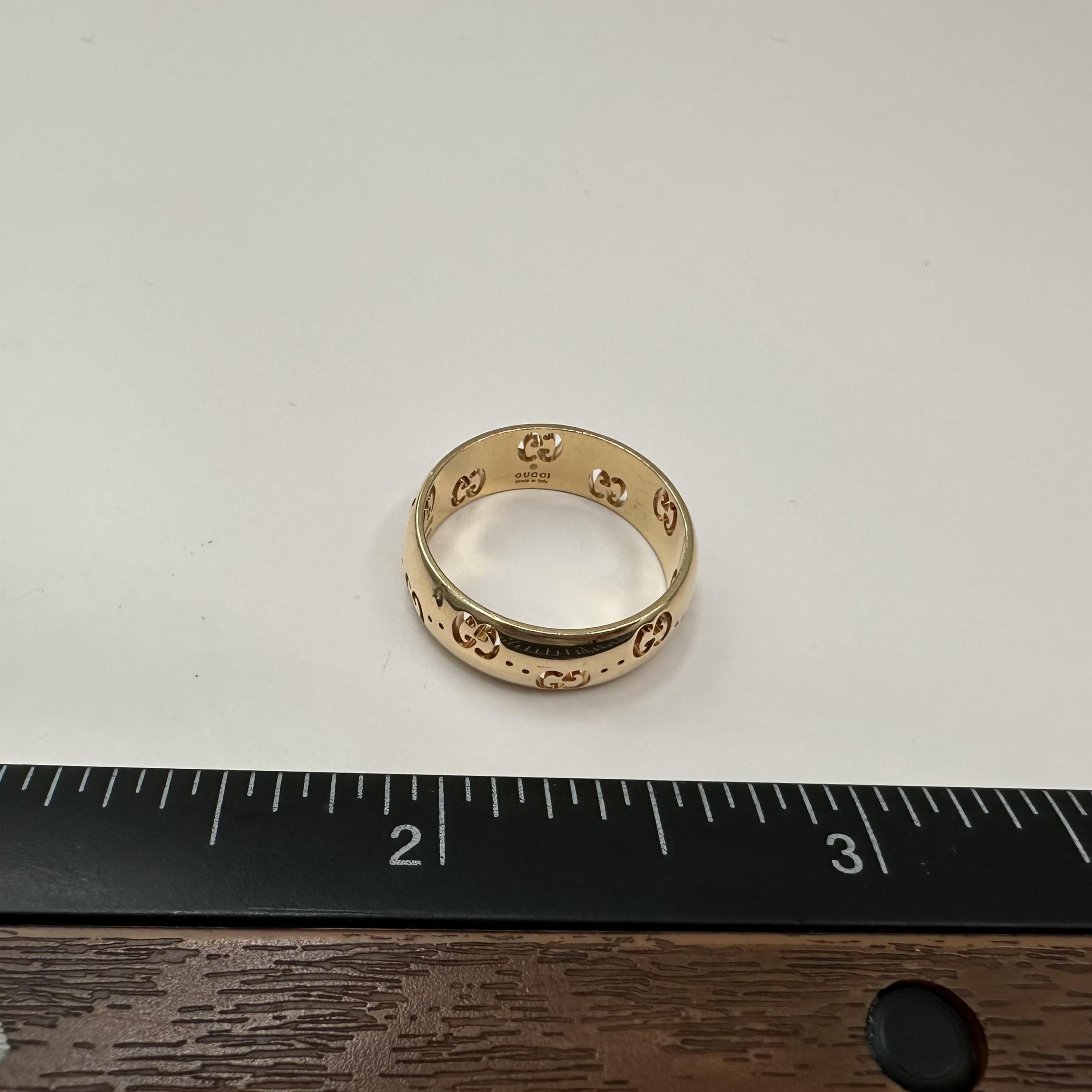 Gucci Icon 18K Yellow Gold GG Wide Ring 6mm Size 6.75