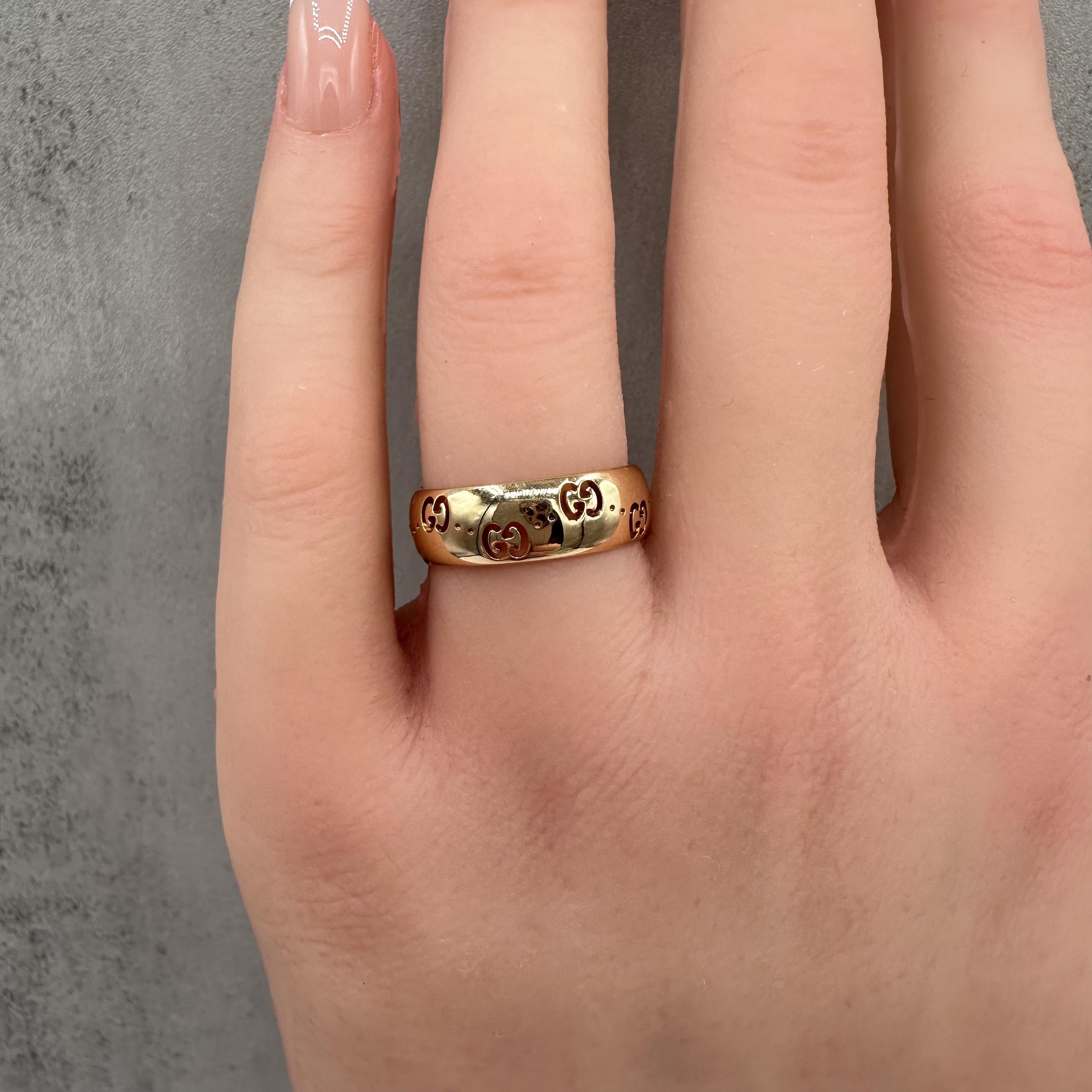 Gucci Icon 18K Yellow Gold GG Wide Ring 6mm Size 6.75
