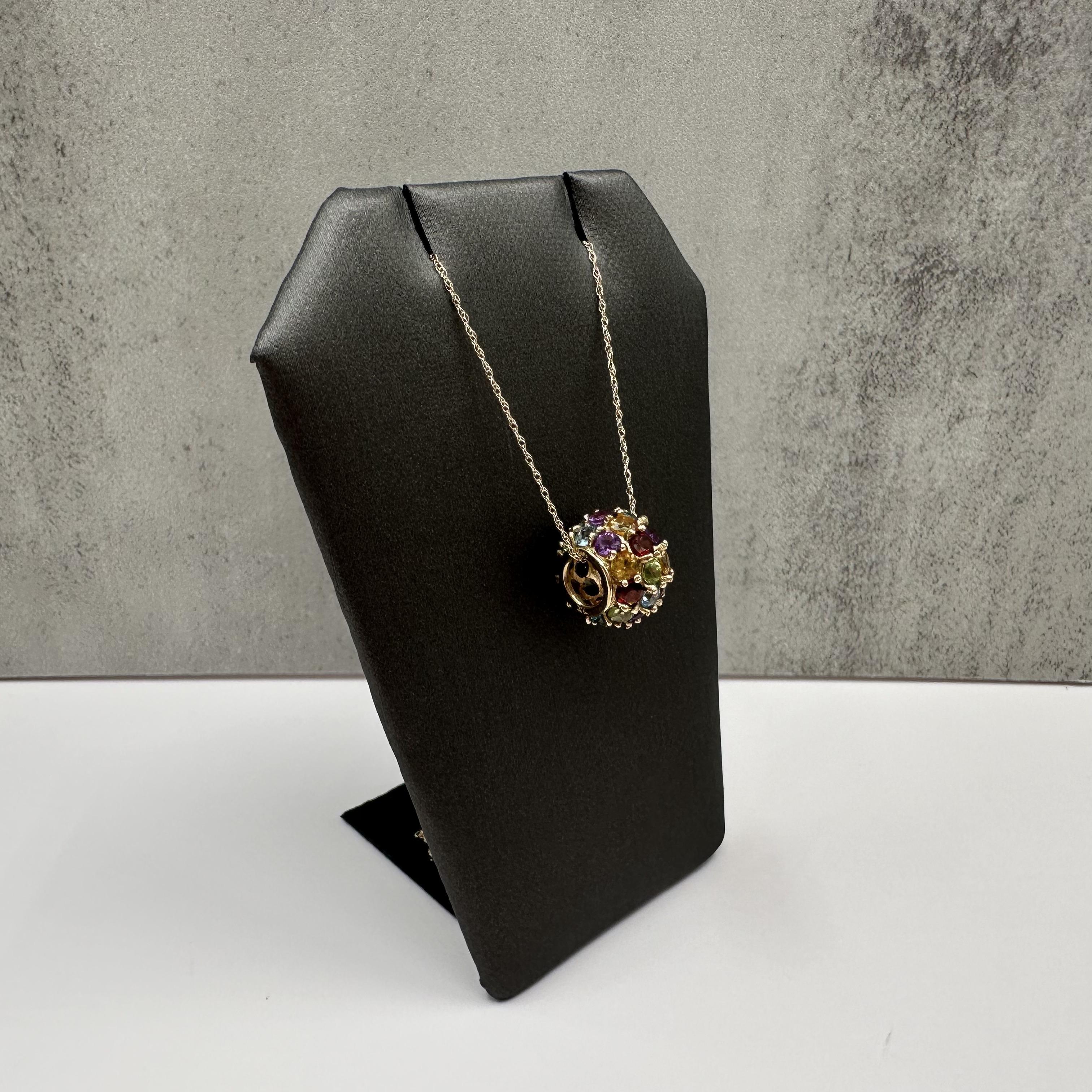 10K Yellow Gold Multi Gemstone Slider Pendant Necklace 2ct 18in