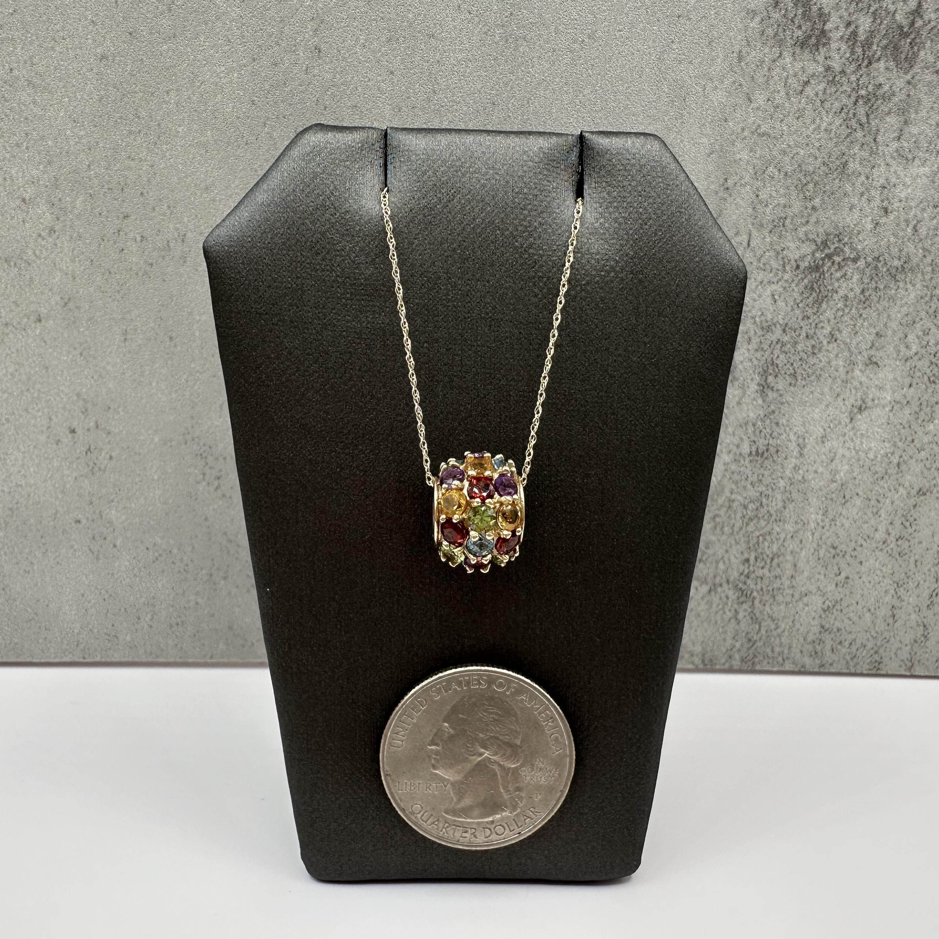10K Yellow Gold Multi Gemstone Slider Pendant Necklace 2ct 18in