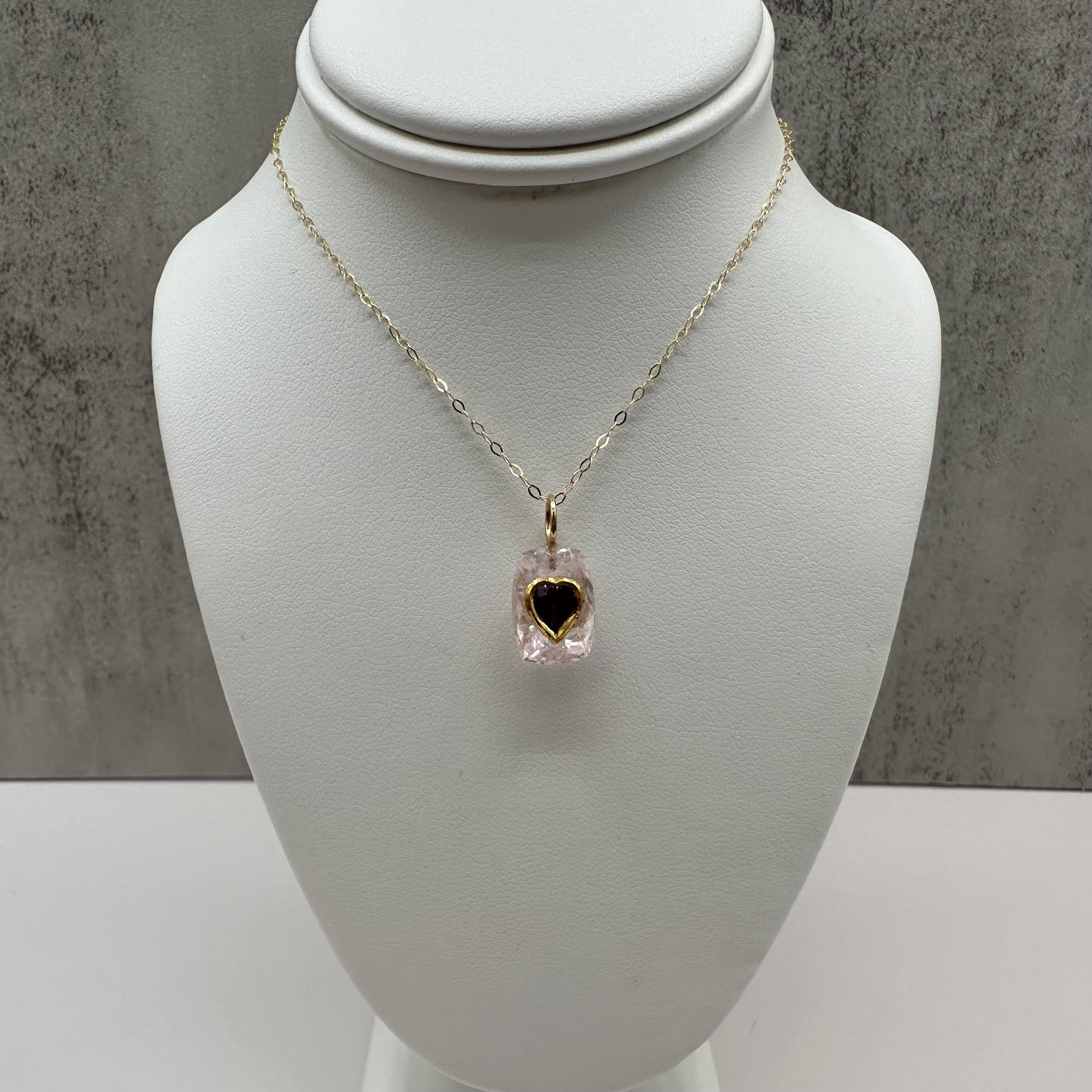 Morganite Garnet Inlay Necklace 24K 18K 14K Gold 18 Inch