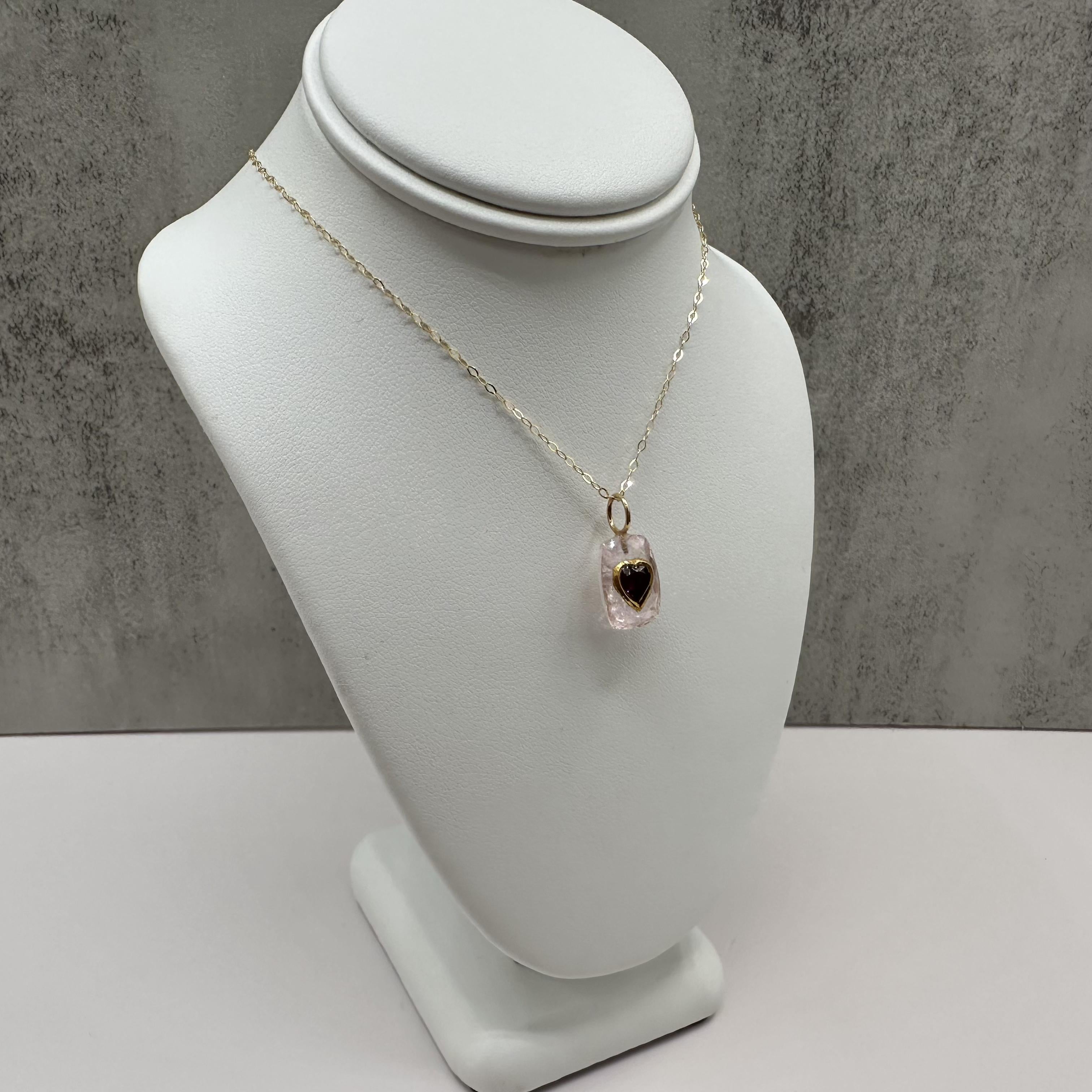 Morganite Garnet Inlay Necklace 24K 18K 14K Gold 18 Inch