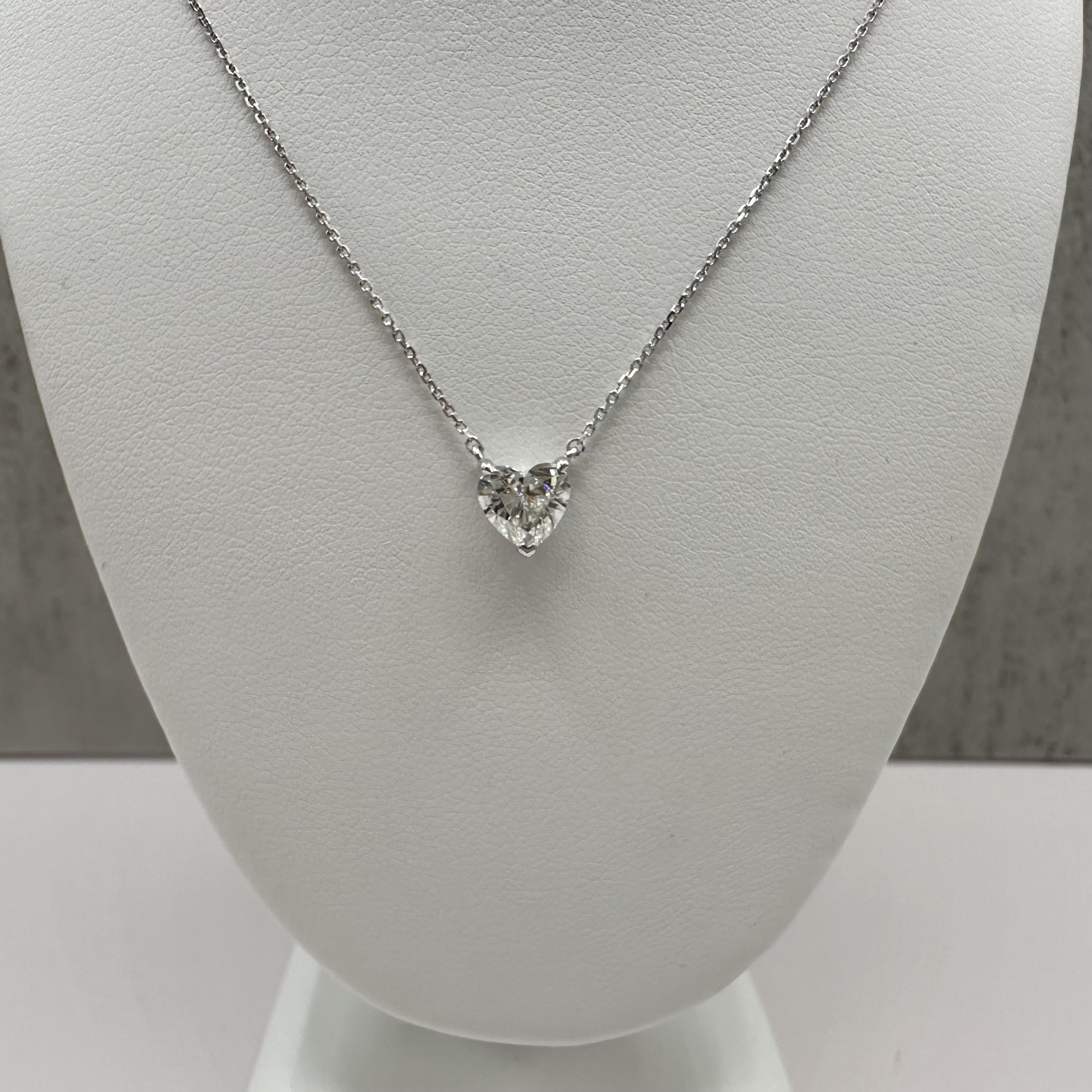 GIA 0.90ct Heart Diamond Necklace 14K White Gold J VS1