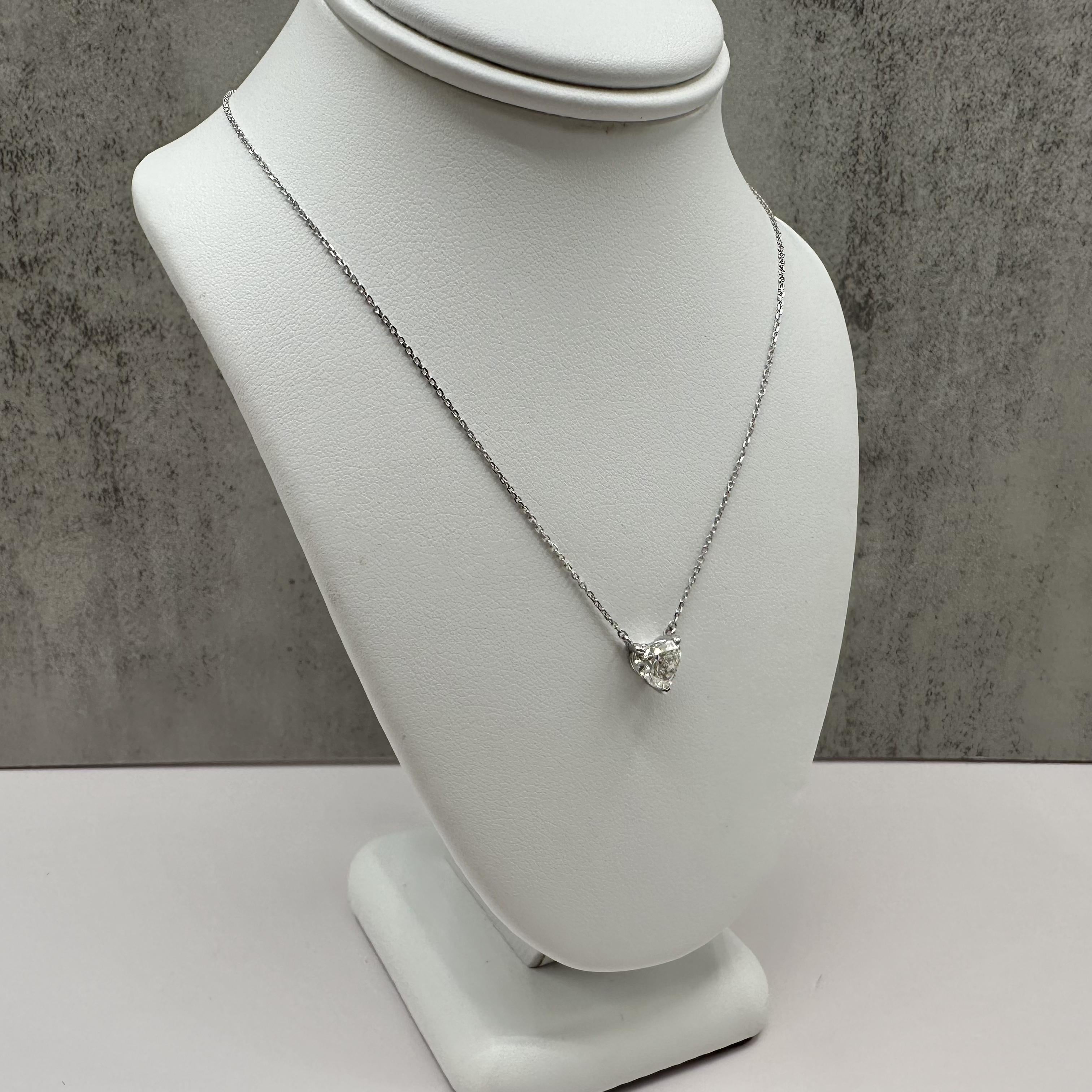 GIA 0.90ct Heart Diamond Necklace 14K White Gold J VS1