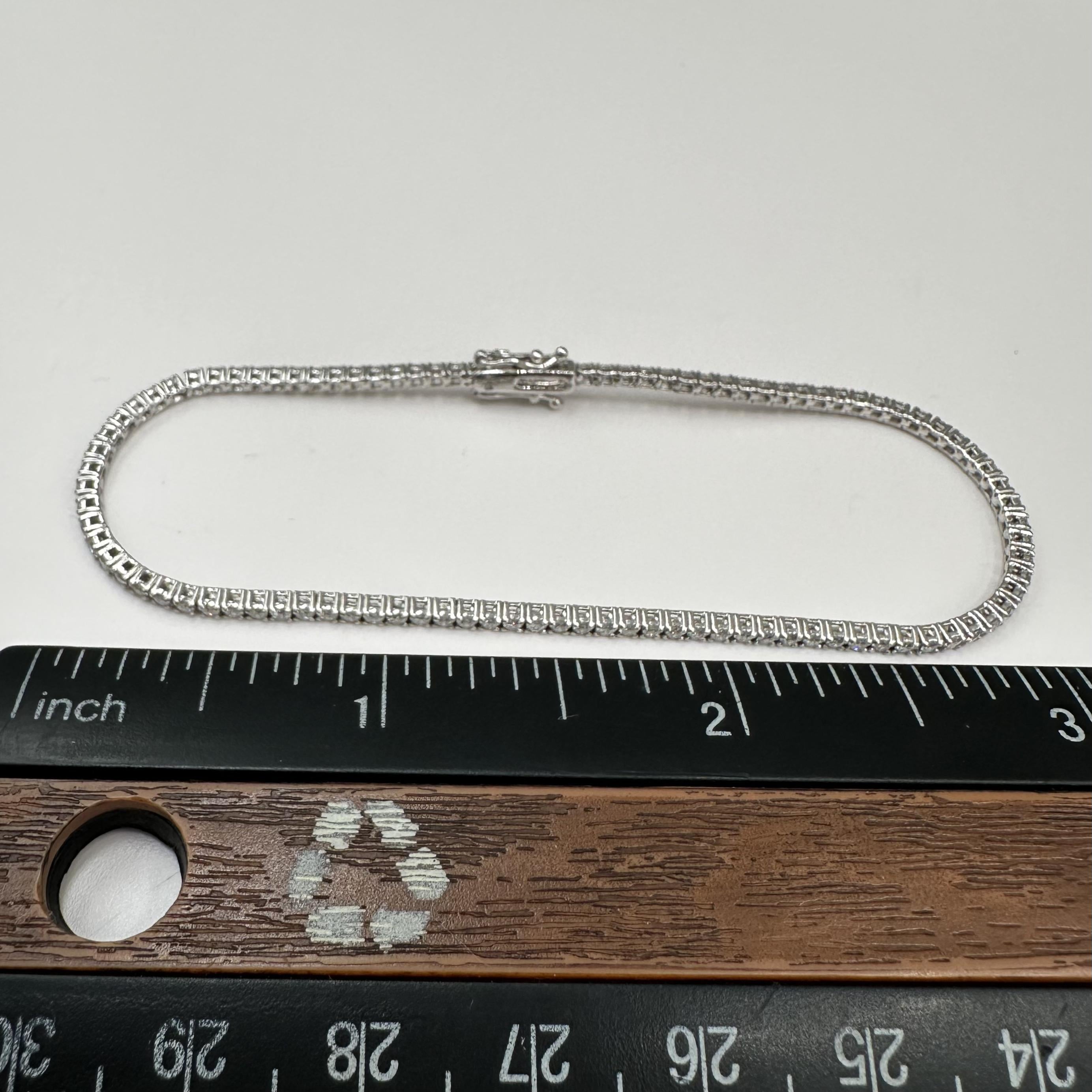 14K White Gold Natural Diamond Tennis Bracelet 1.38ct FG SI 7”