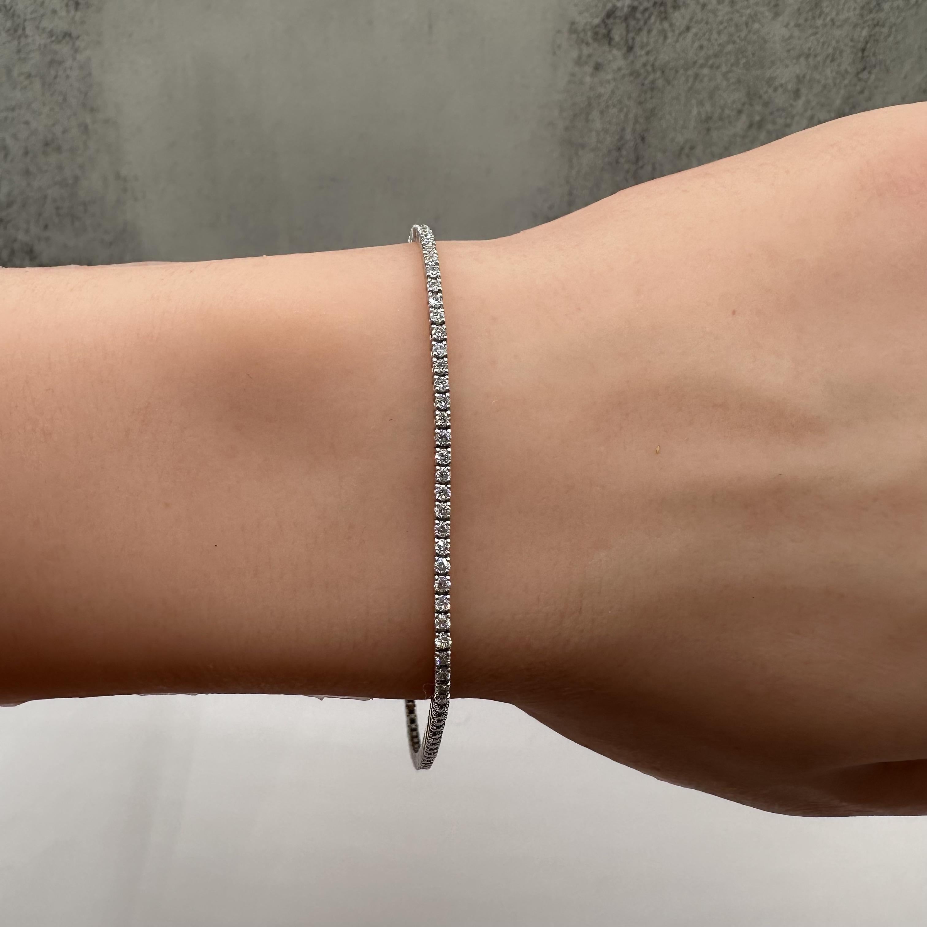 14K White Gold Natural Diamond Tennis Bracelet 1.38ct FG SI 7”
