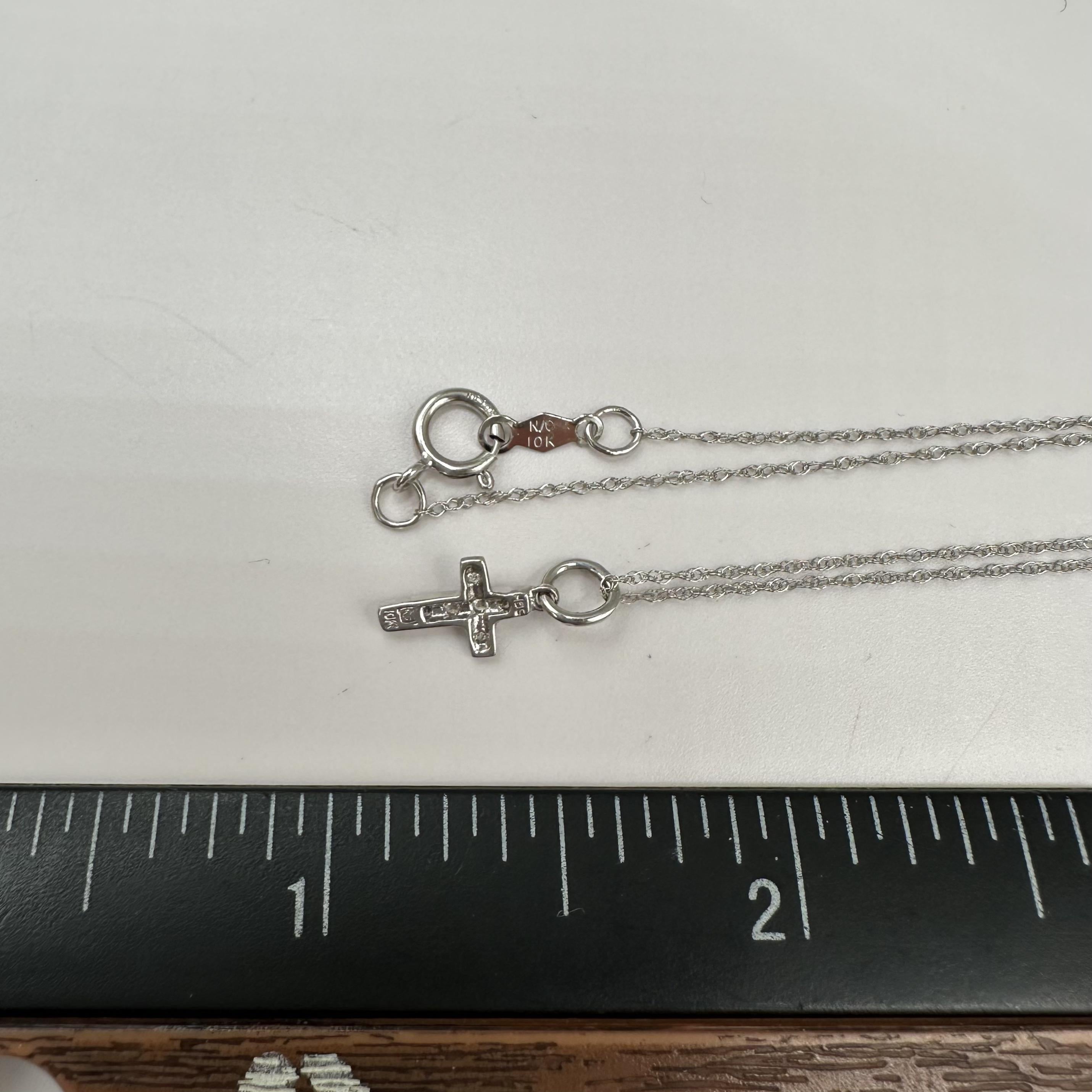 10K White Gold Petite Diamond Cross Necklace 0.03ct 18 Inch