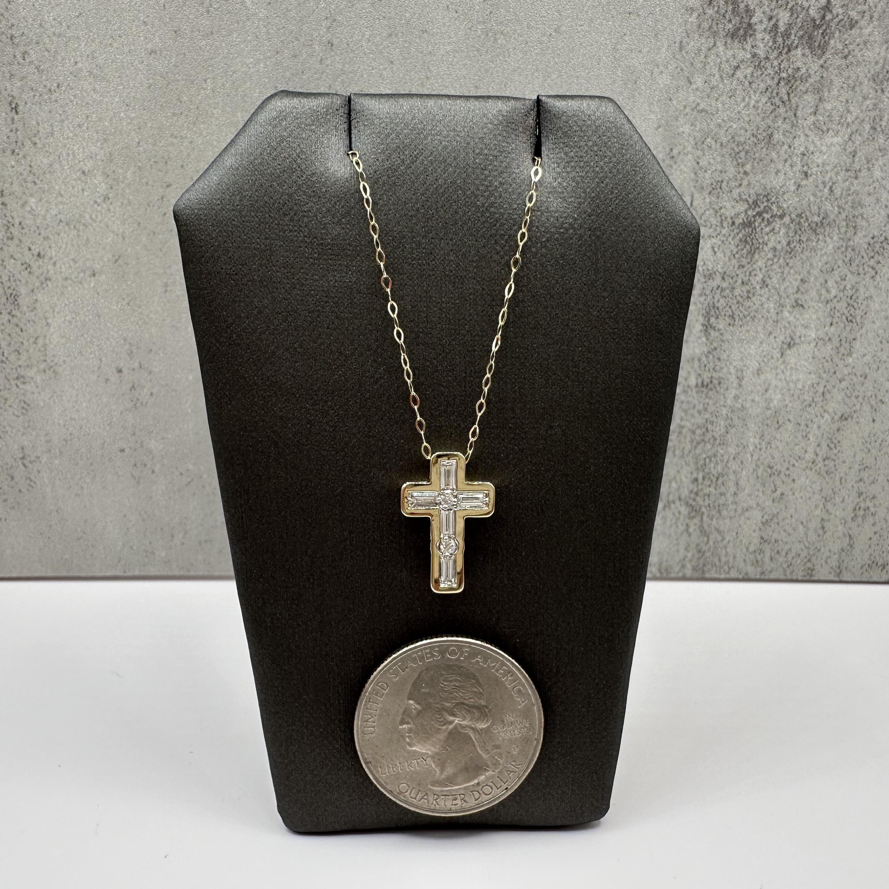 14K Yellow Gold Natural Diamond Cross Necklace 0.45ct GH VS 18 Inch