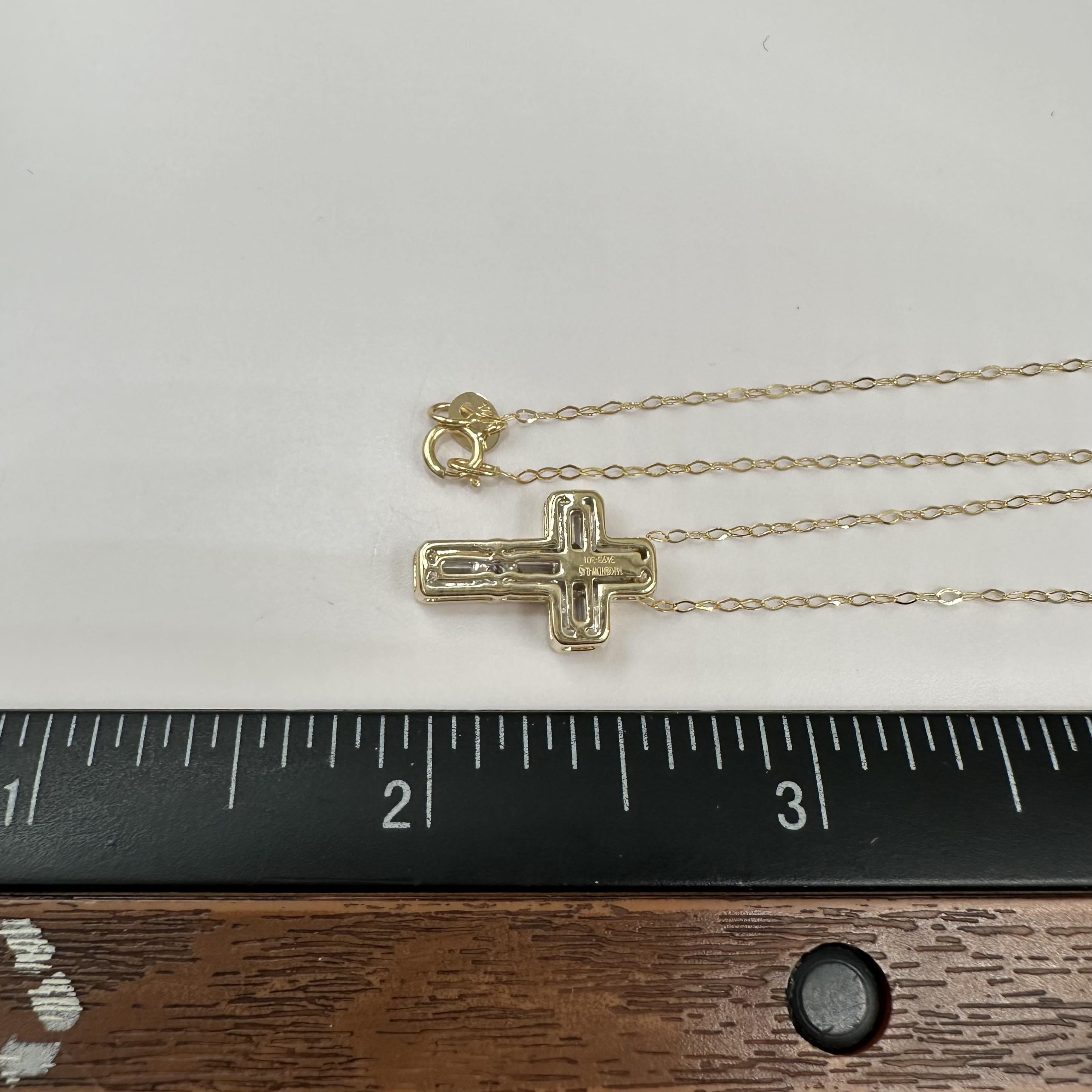 14K Yellow Gold Natural Diamond Cross Necklace 0.45ct GH VS 18 Inch