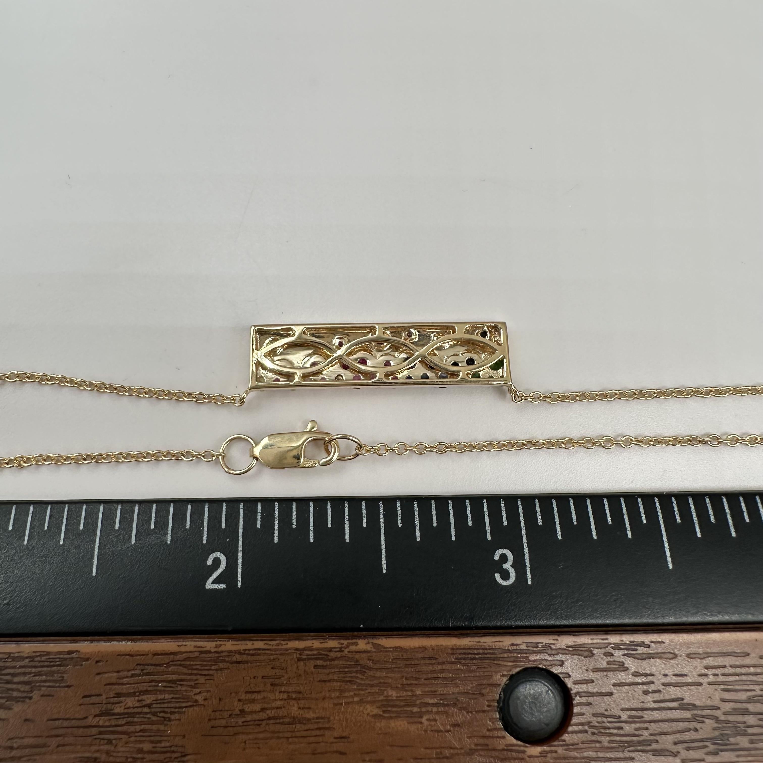 Rainbow Confetti Bar Necklace in 14kt Yellow Gold, Multi Sapphire Scattered