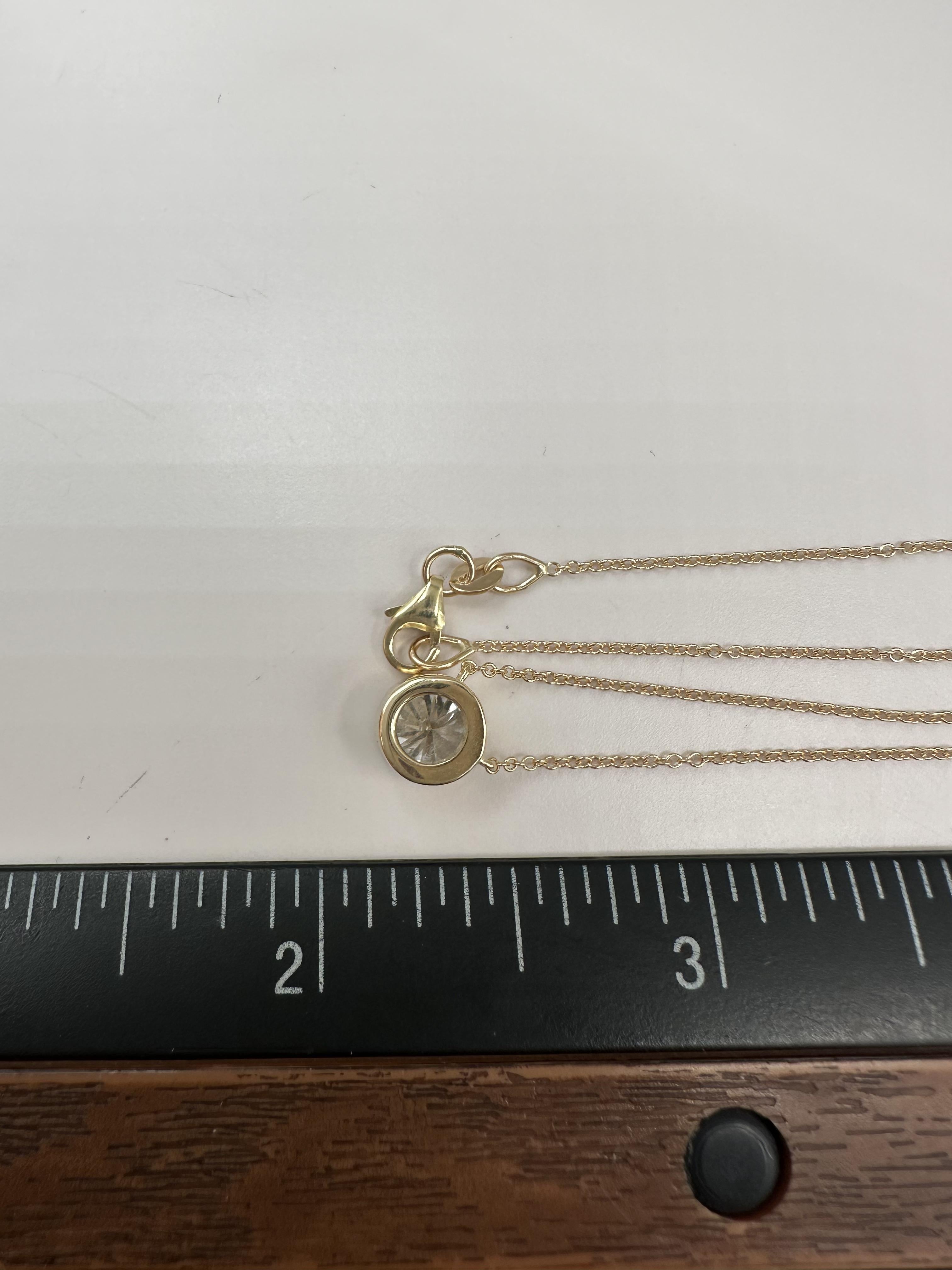 GIA 1 Carat Round Diamond Bezel Necklace 14K Yellow Gold I VS2