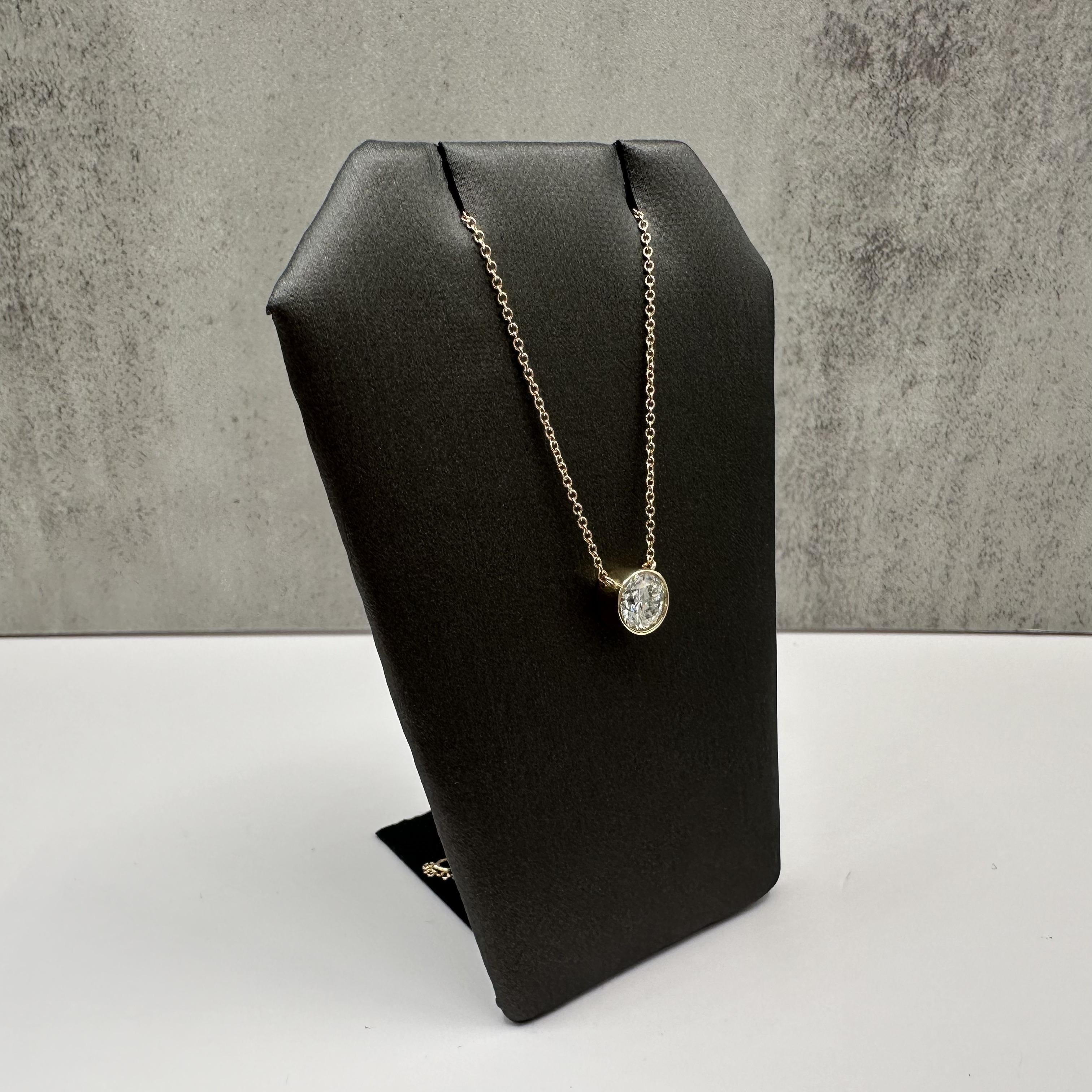 GIA 1 Carat Round Diamond Bezel Necklace 14K Yellow Gold I VS2
