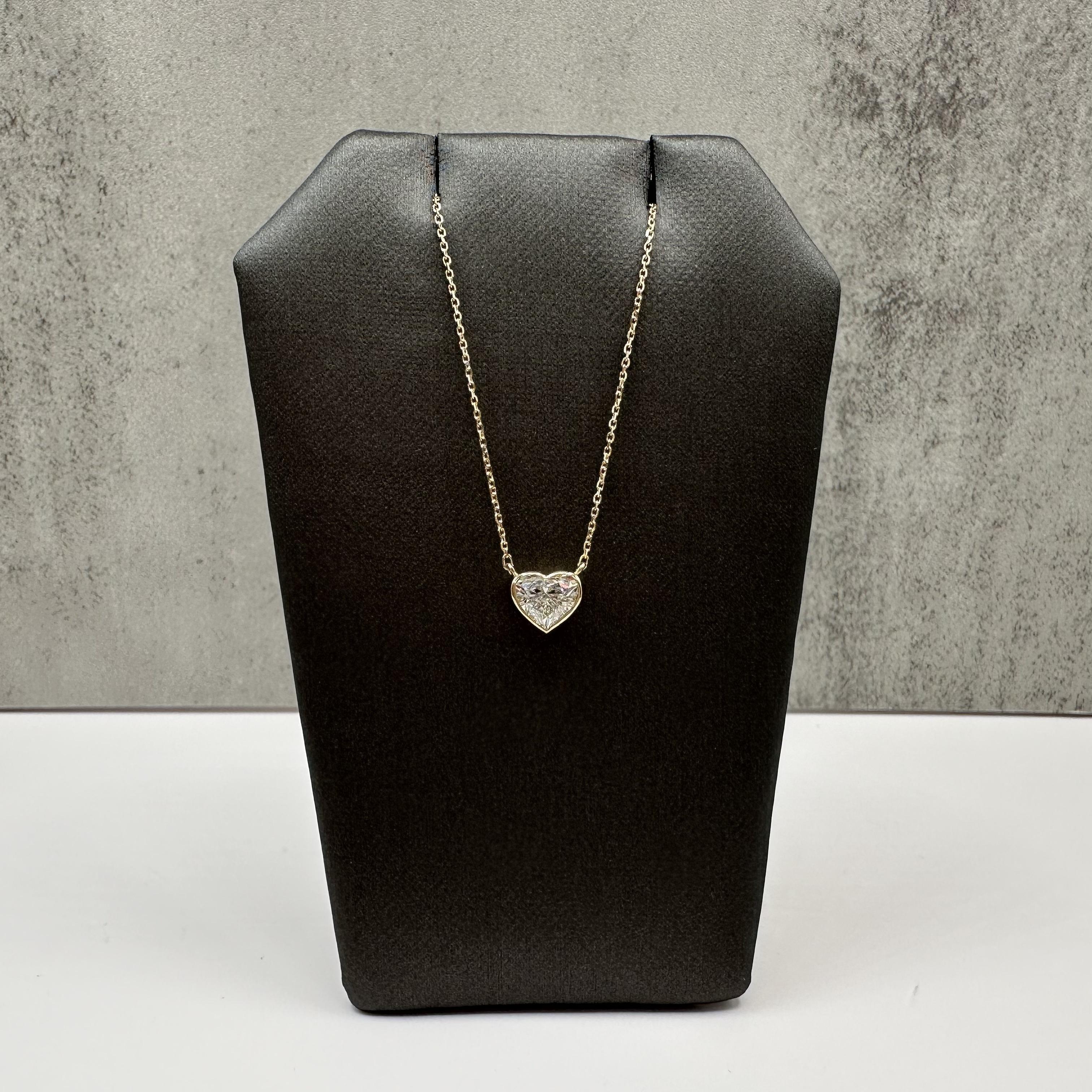 GIA 0.80ct E VS2 Heart Diamond Necklace 14K Yellow Gold