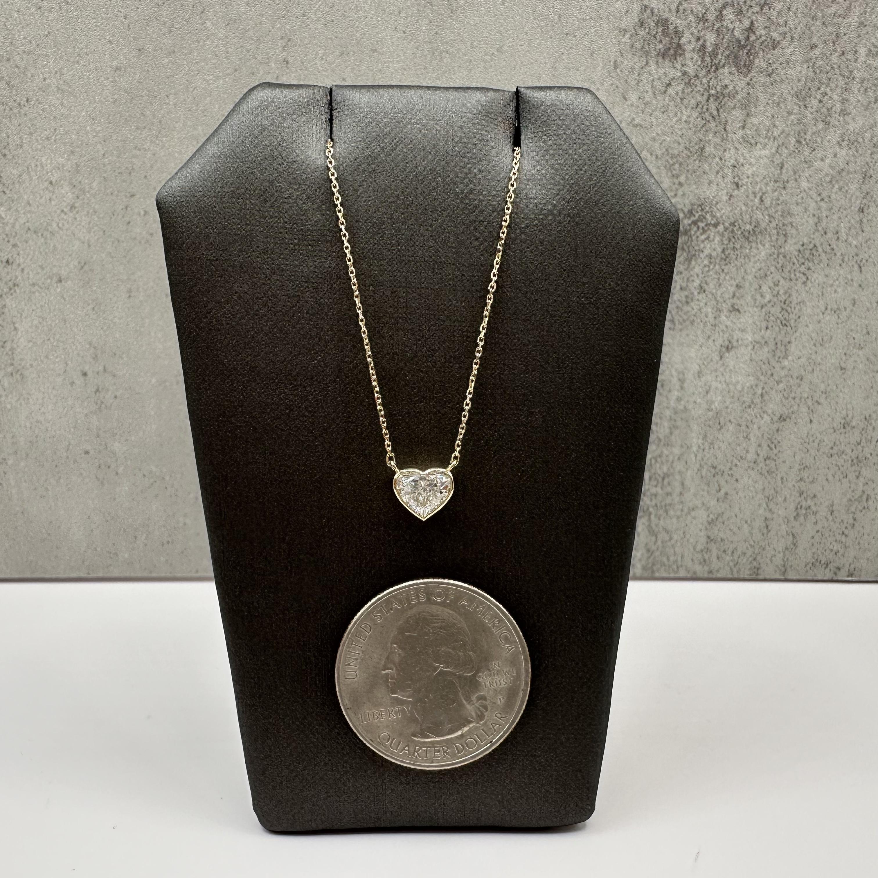 GIA 0.80ct E VS2 Heart Diamond Necklace 14K Yellow Gold
