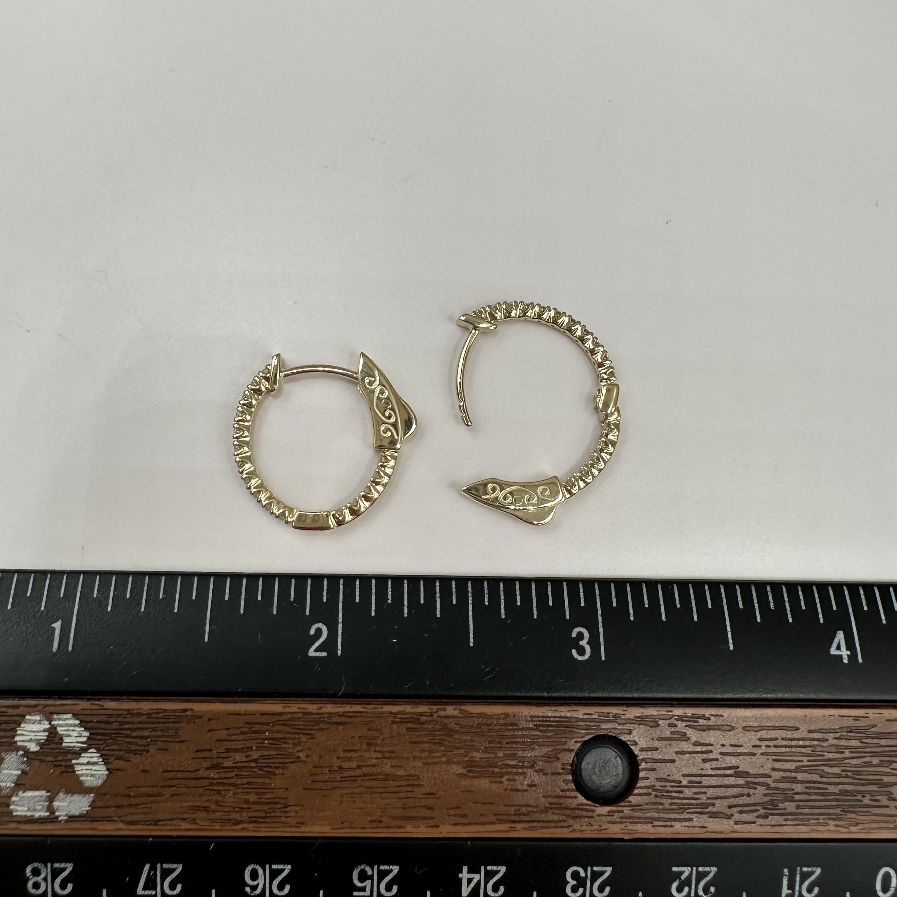 14K Yellow Gold Natural Diamond Hoop Earrings 0.50ct GH SI Inside Out