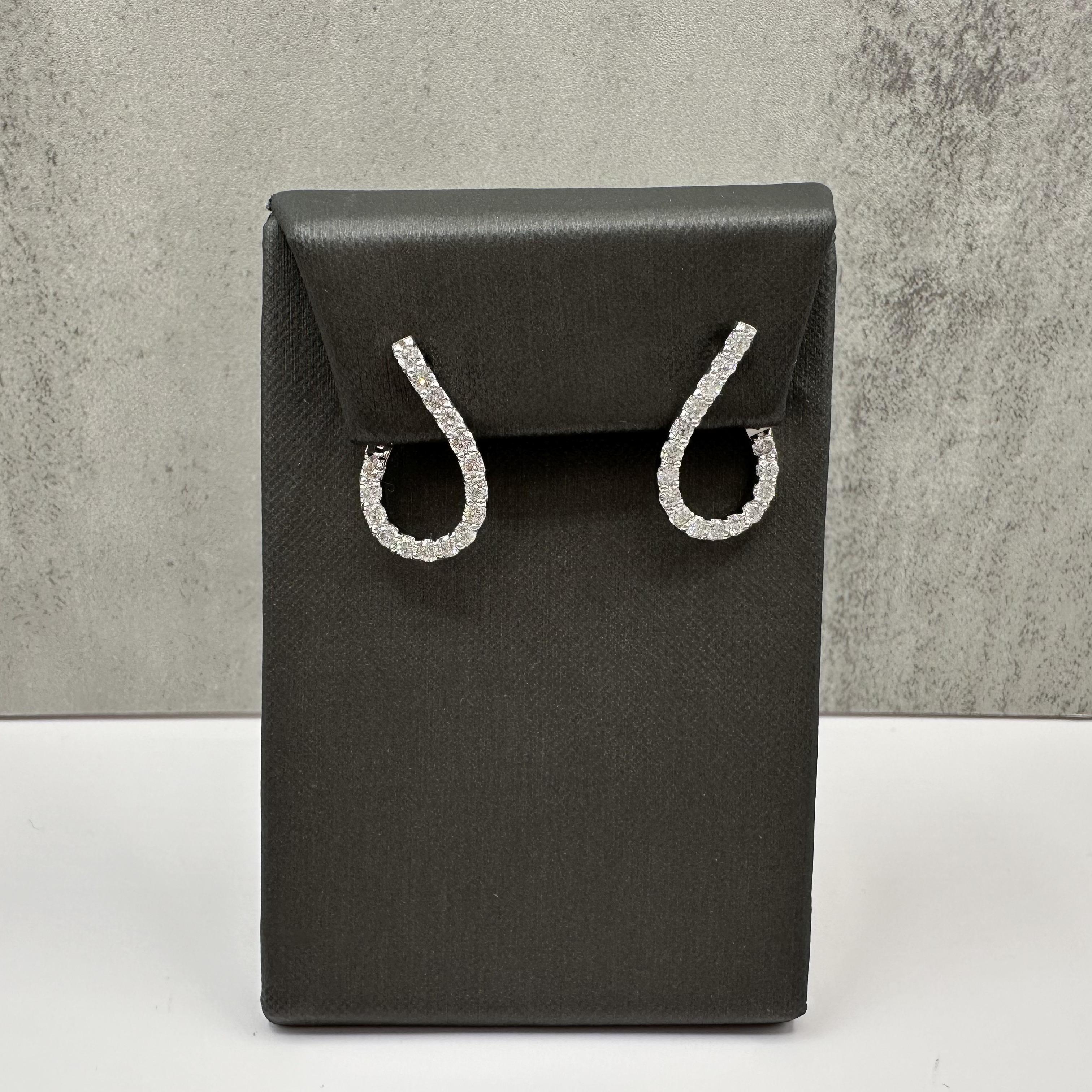 14K White Gold Natural Diamond Climbing Hoop Earrings 1.43ct