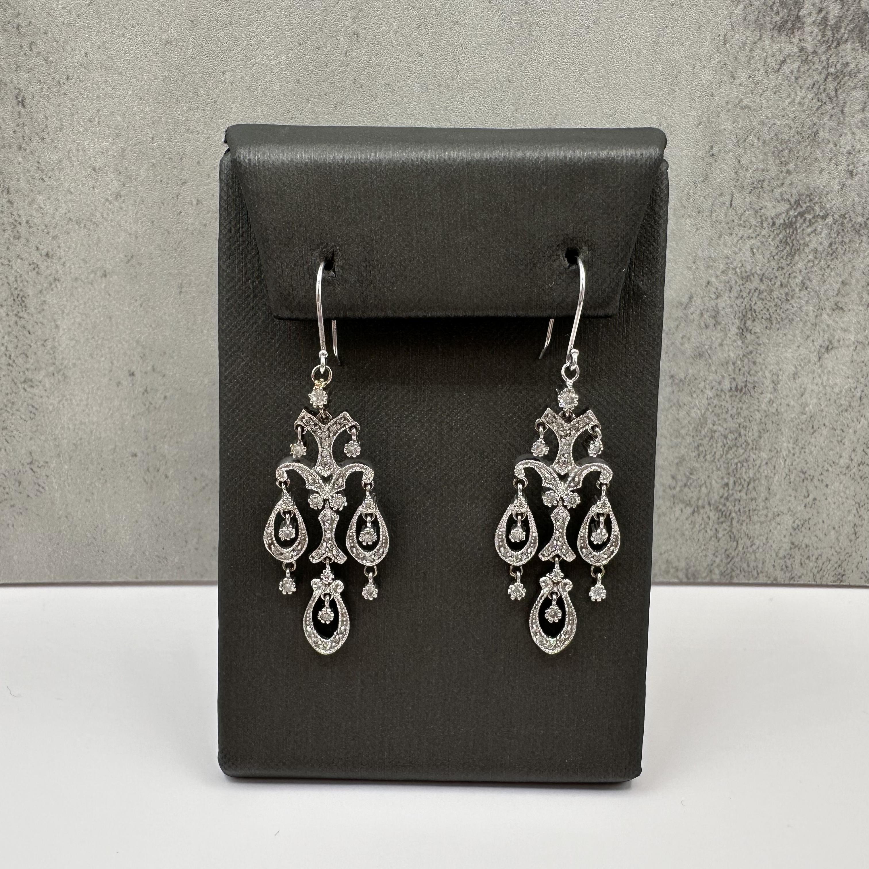 14K White Gold Diamond Chandelier Dangle Earrings 0.45ct HI SI