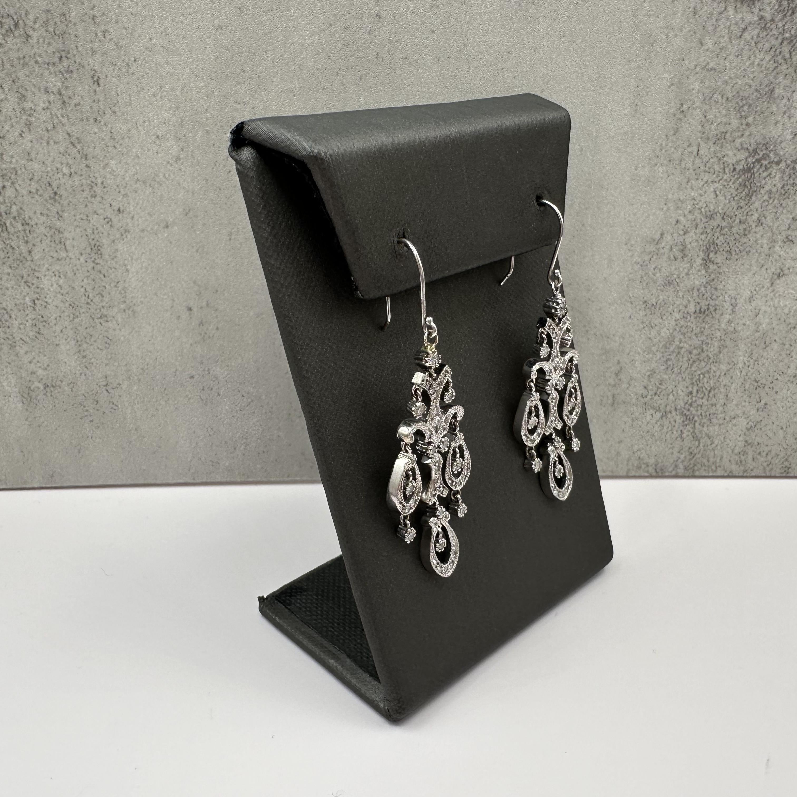14K White Gold Diamond Chandelier Dangle Earrings 0.45ct HI SI