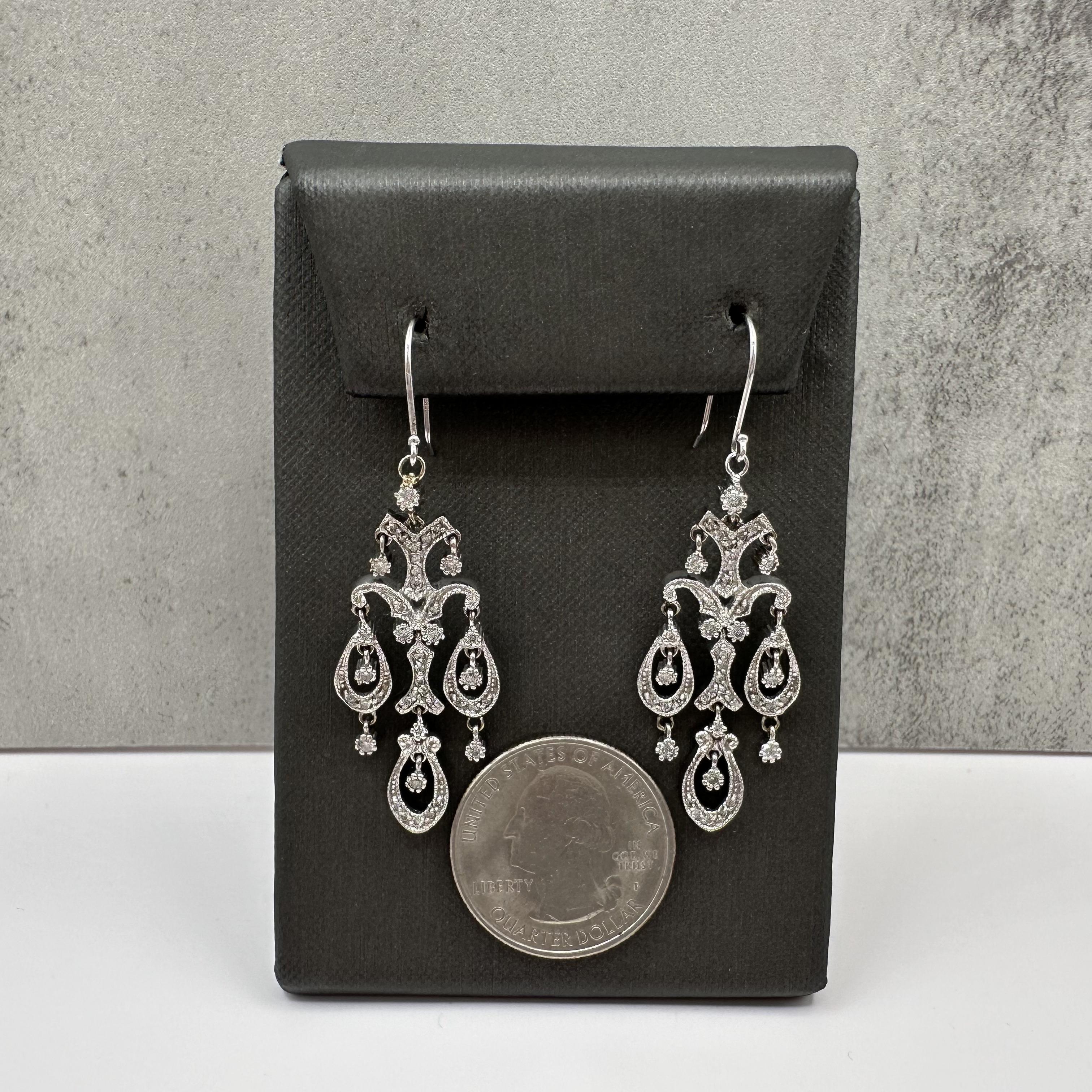 14K White Gold Diamond Chandelier Dangle Earrings 0.45ct HI SI